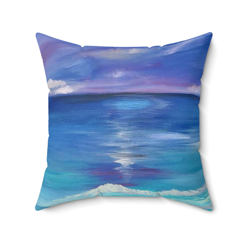 Ocean Sunset Decorative Pillow — Coastal Watercolor Throw Cushion