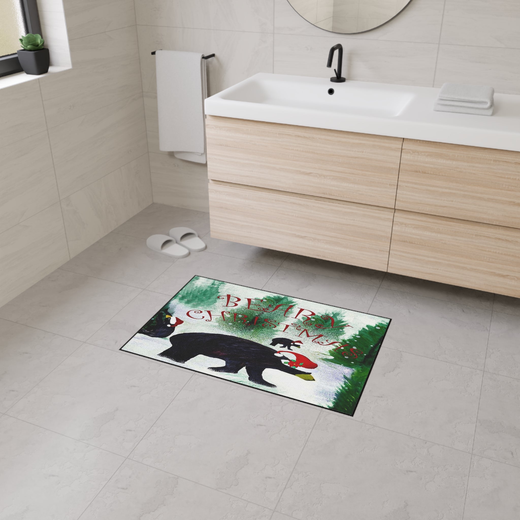 Bear-y Christmas Heavy Duty Floor Mat — Festive Bear Family Holiday Doormat