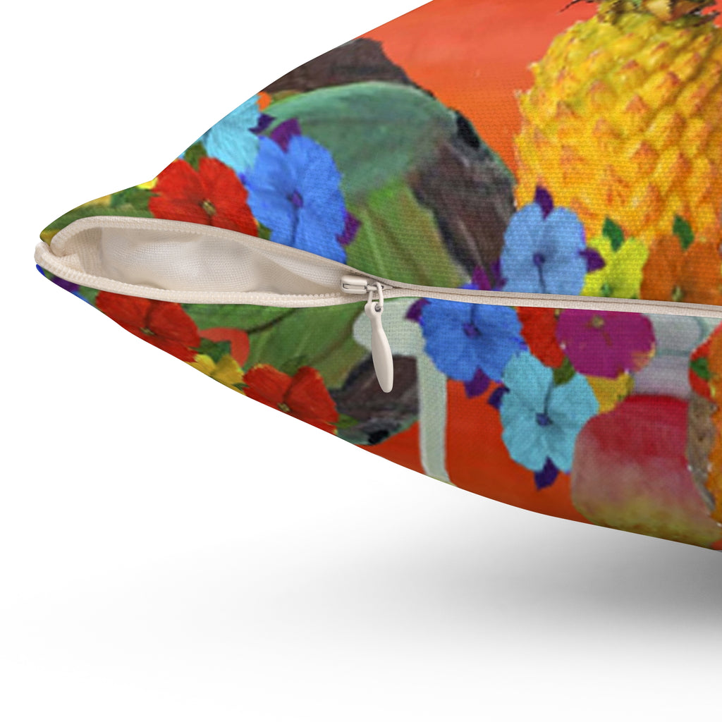 Tropical Parrot Cocktail Pillow — "At '4' We Pour" Decorative Throw Pillow