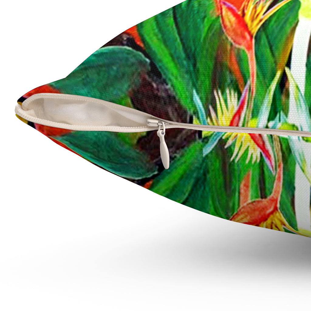 Square Pillow — Tropical Parrot 'It's 5 O'Clock Somewhere' Cocktail Design