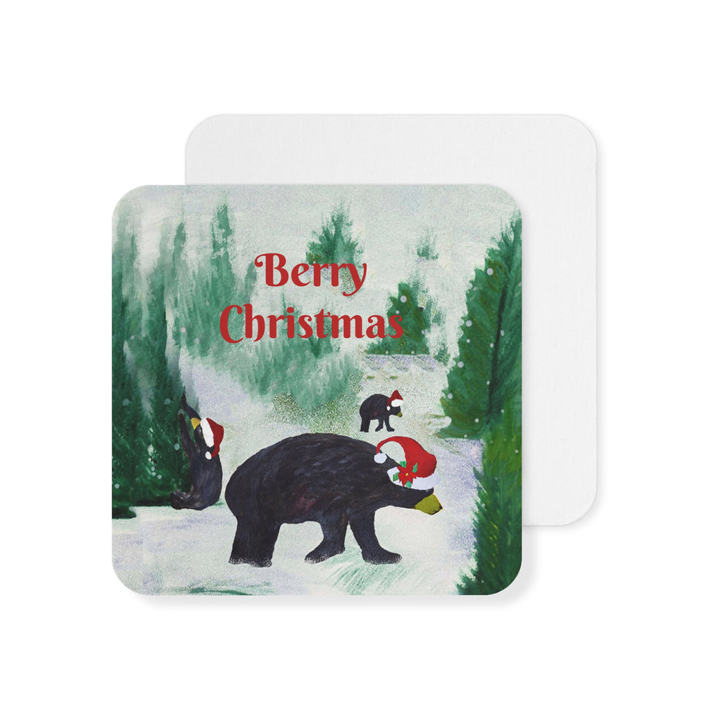 Christmas Bear Coasters — 'Berry Christmas' Holiday Drink Coasters (Set of 50/100)