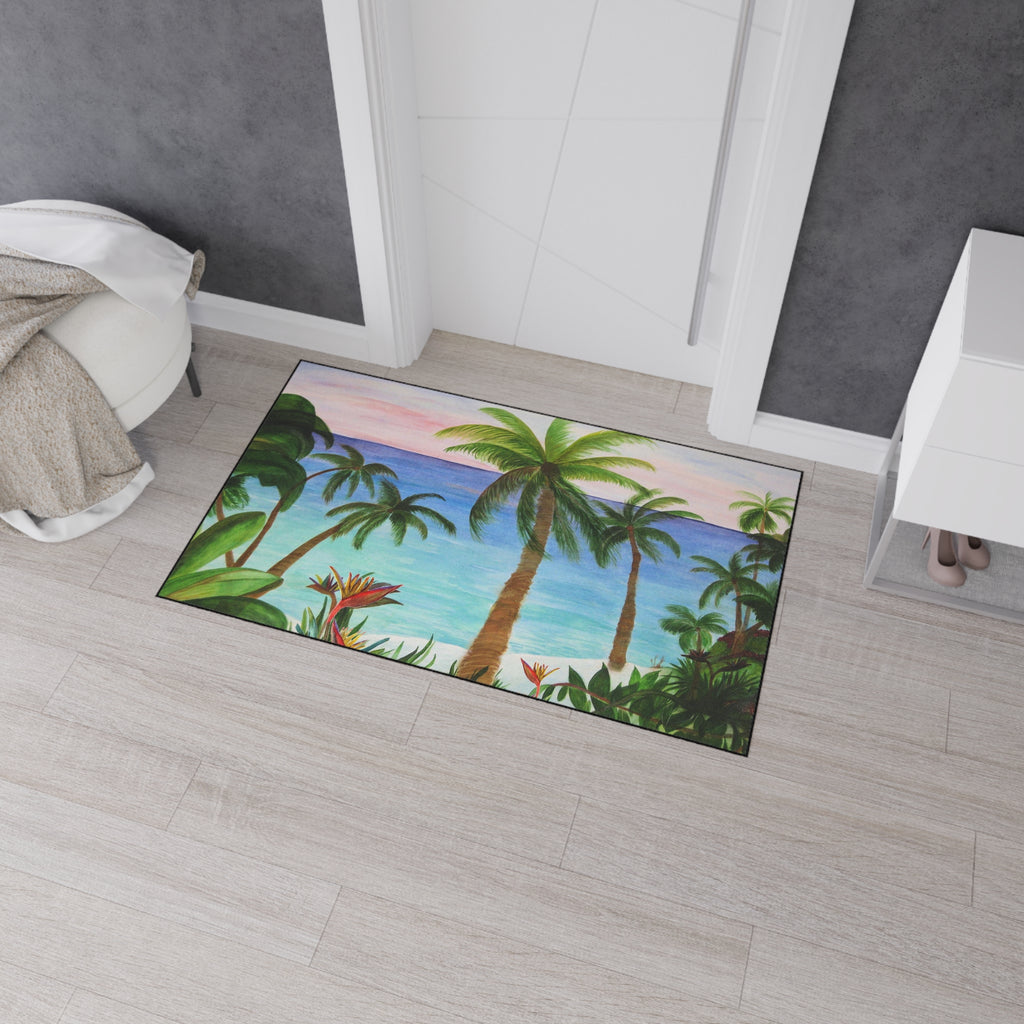 Tropical Palm Beach Floor Mat — Heavy Duty Non-Slip Entrance Rug