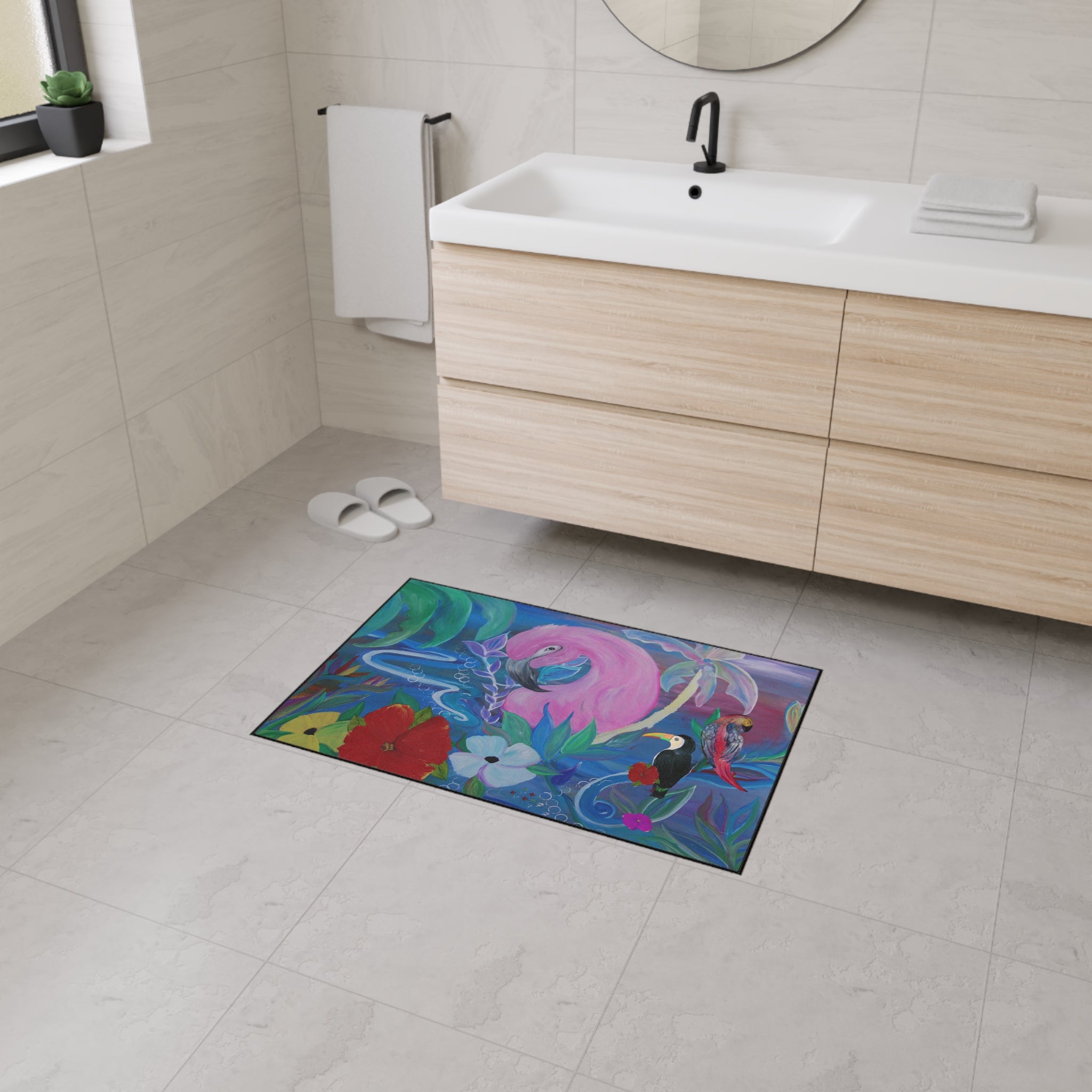 Tropical Flamingo Floor Mat — Colorful Jungle Bird Doormat
