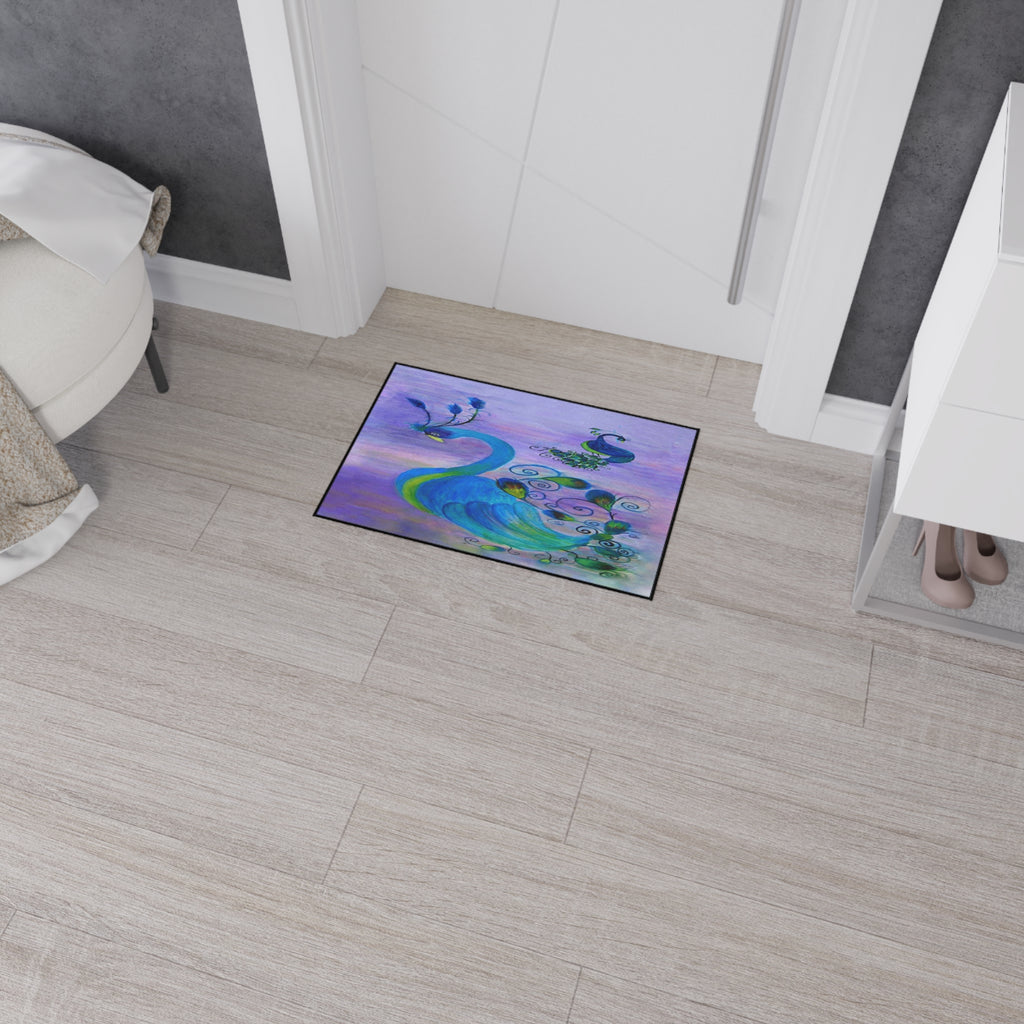 Peacock Art Heavy-Duty Floor Mat — Watercolor Blue & Purple Entry Rug