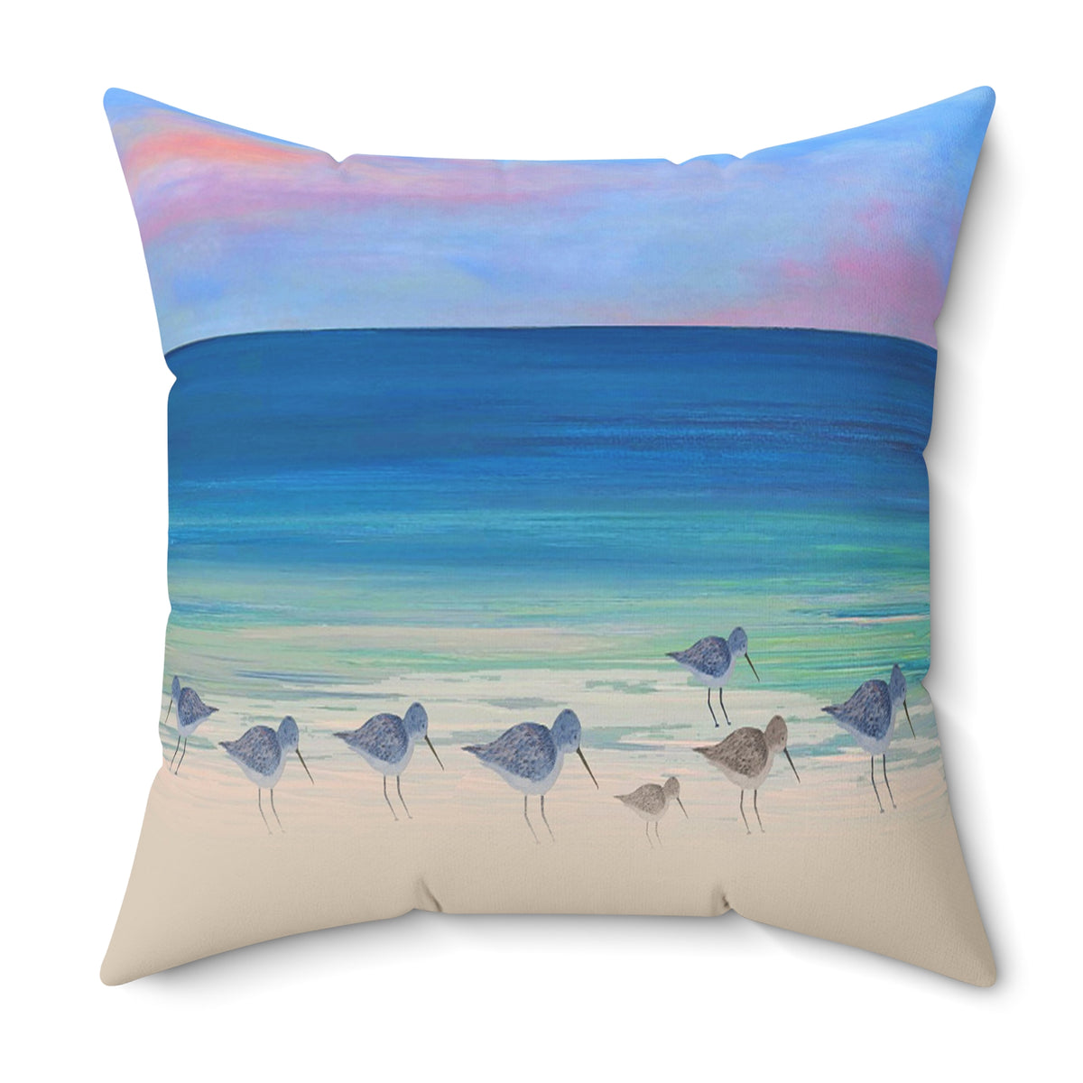 Beach Shorebirds Throw Pillow — Coastal Ocean Sunset Decorative Pillow