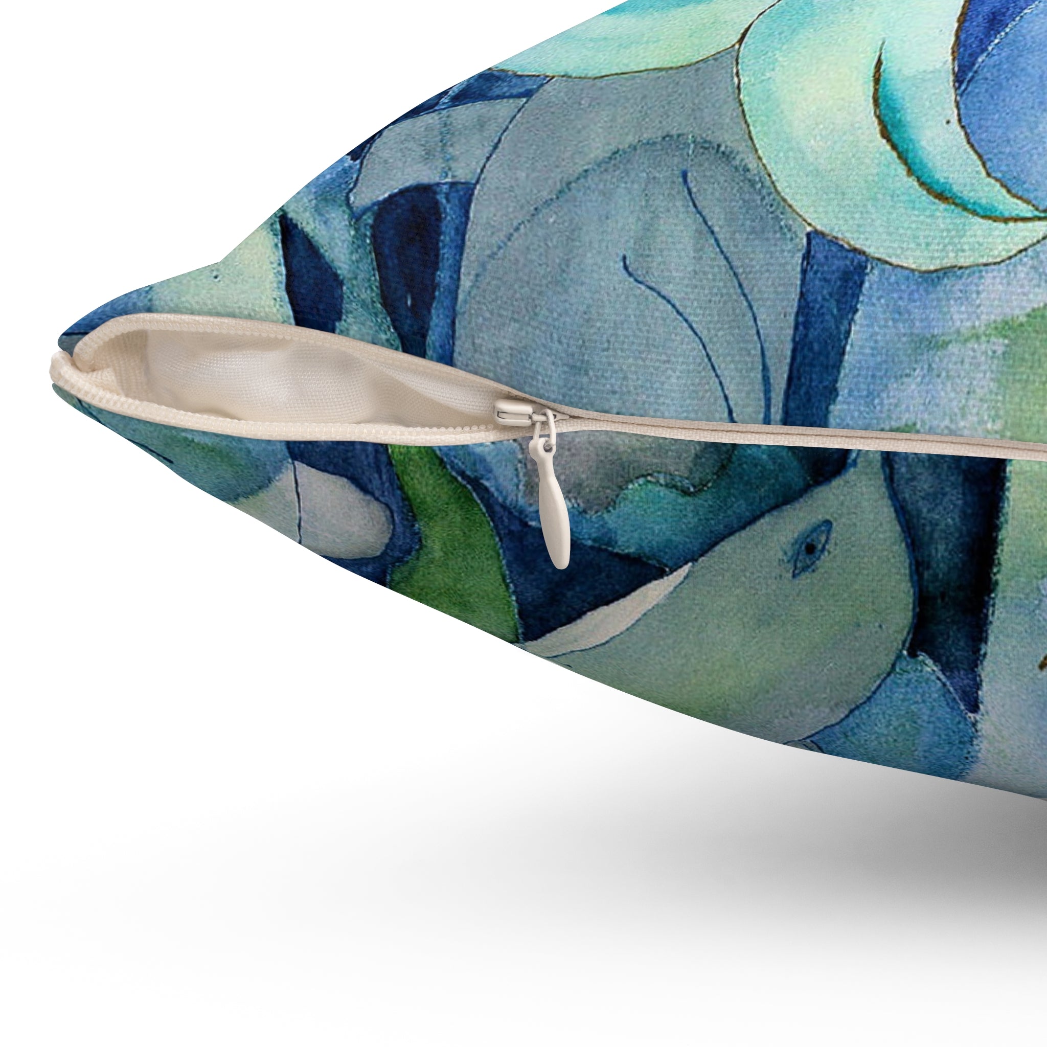 Mermaid & Dolphins Blue Watercolor Throw Pillow