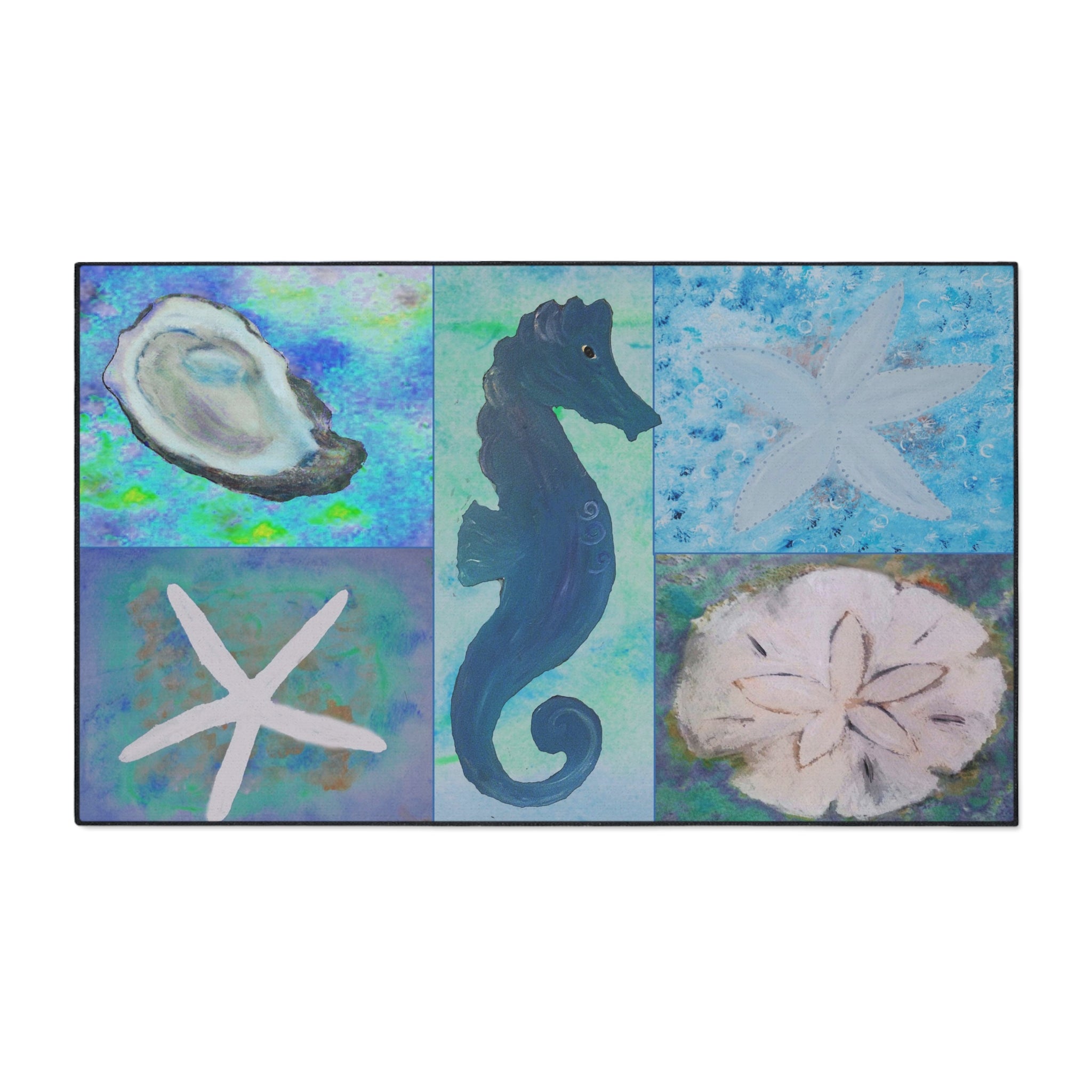 Coastal Sea Life Floor Mat — Seahorse, Starfish & Sand Dollar Rug