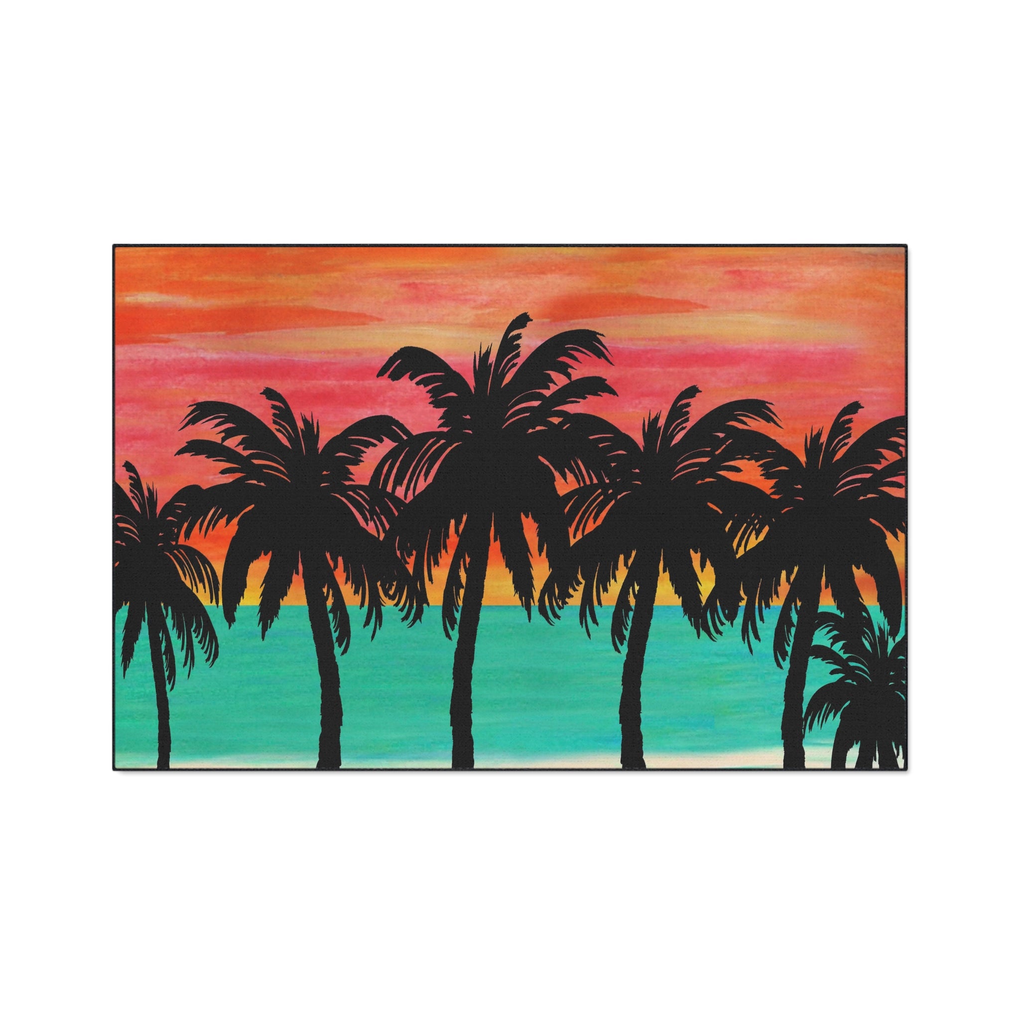 Tropical Sunset Floor Mat — Heavy-Duty Palm Tree Doormat