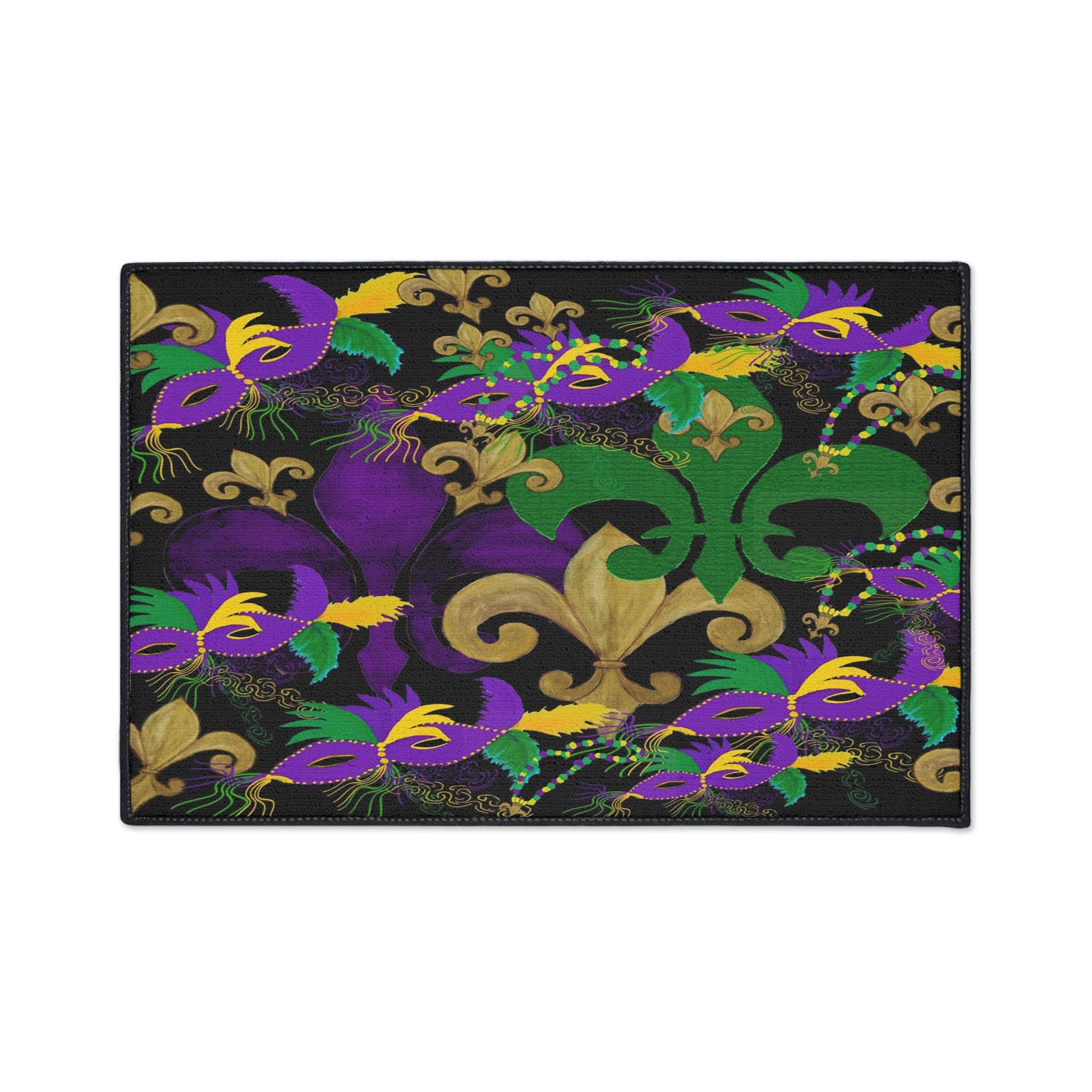 Mardi Gras Fleur-de-Lis Heavy Duty Floor Mat — Purple, Green & Gold Mask Design