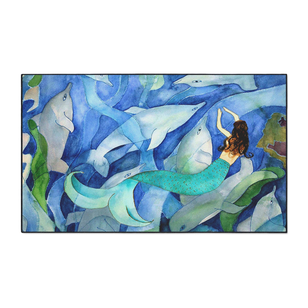 Mermaid and Dolphins Ocean Floor Mat — Heavy-Duty Nautical Doormat
