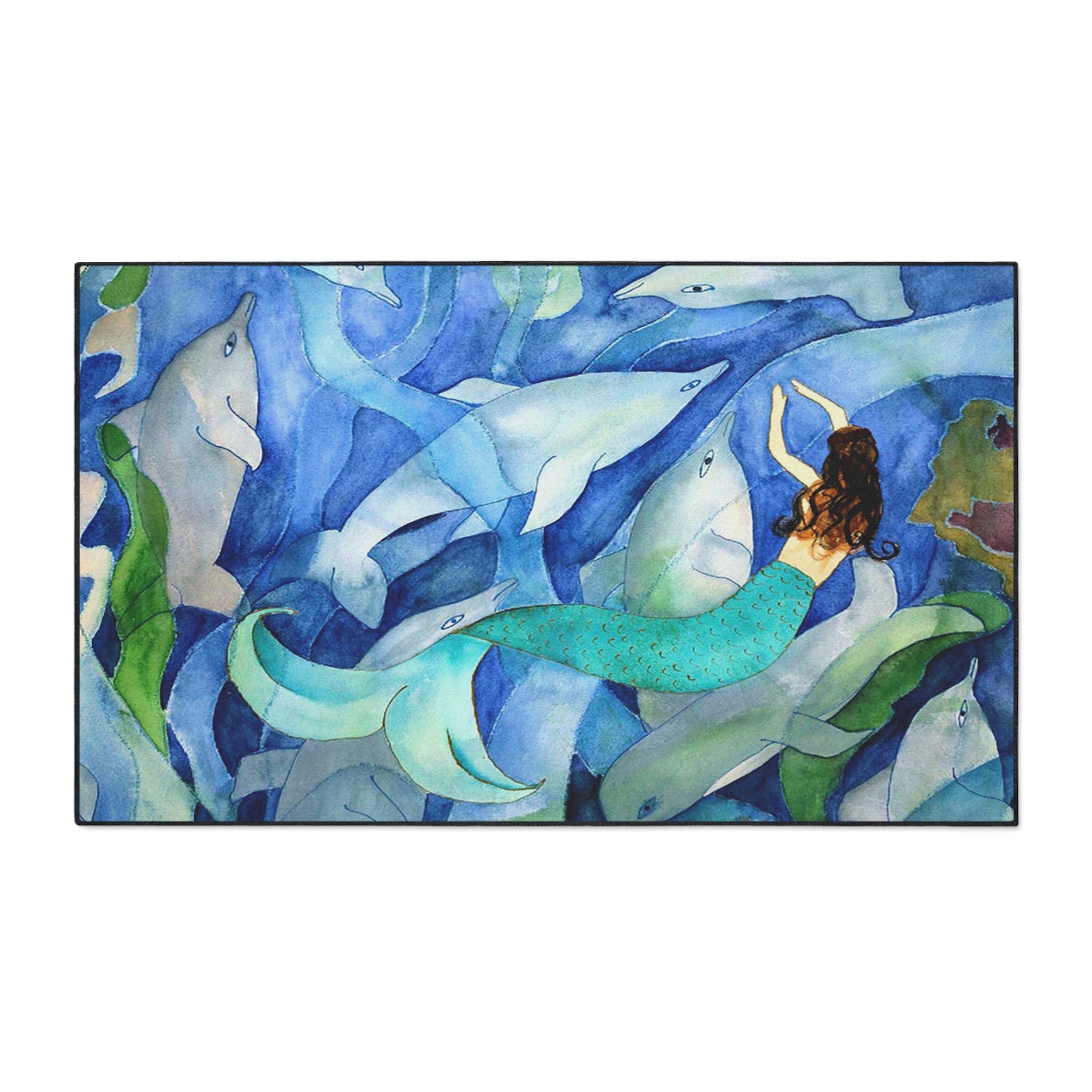 Mermaid and Dolphins Ocean Floor Mat — Heavy-Duty Nautical Doormat