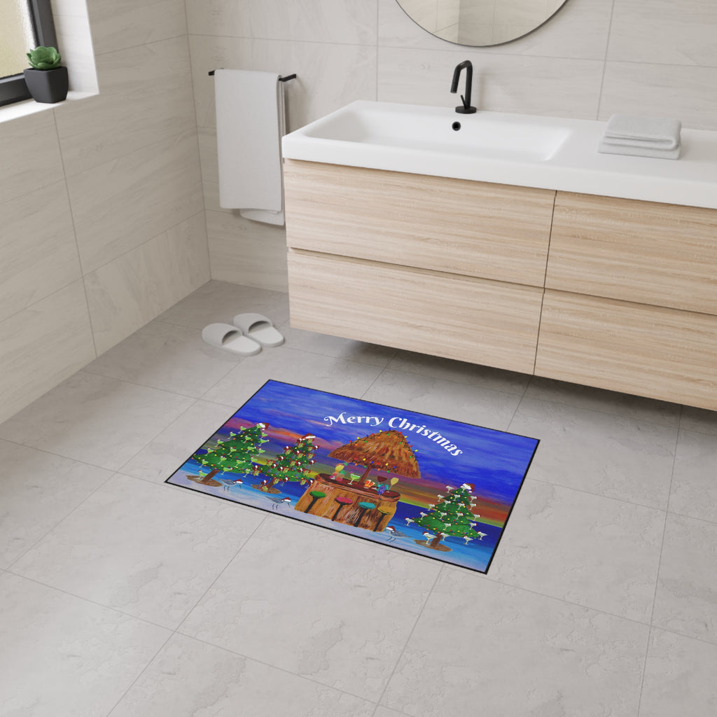 Merry Christmas Tropical Tiki Floor Mat — Heavy Duty Holiday Doormat