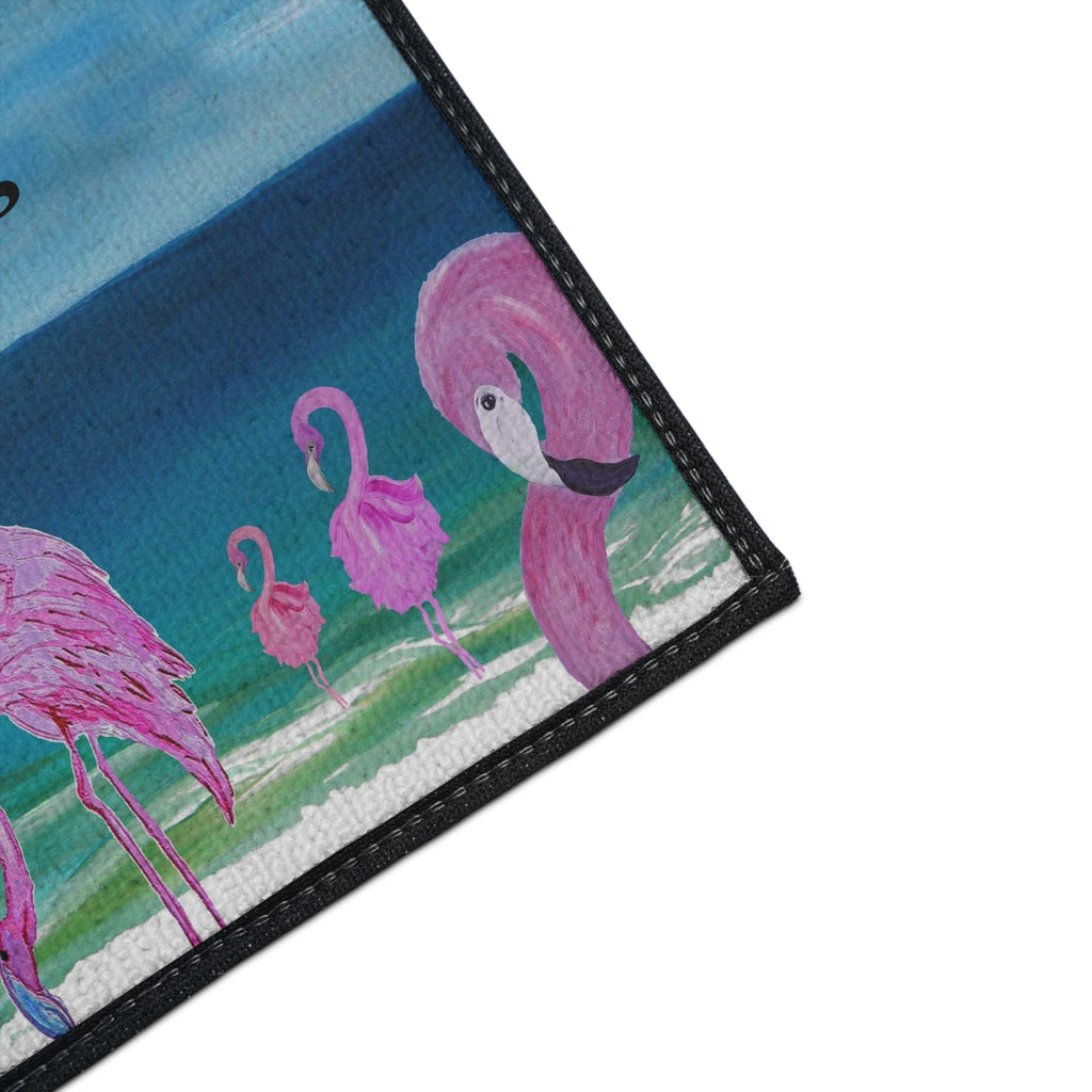 Flamingos Crossing Beach Mat — Heavy Duty Floor Mat