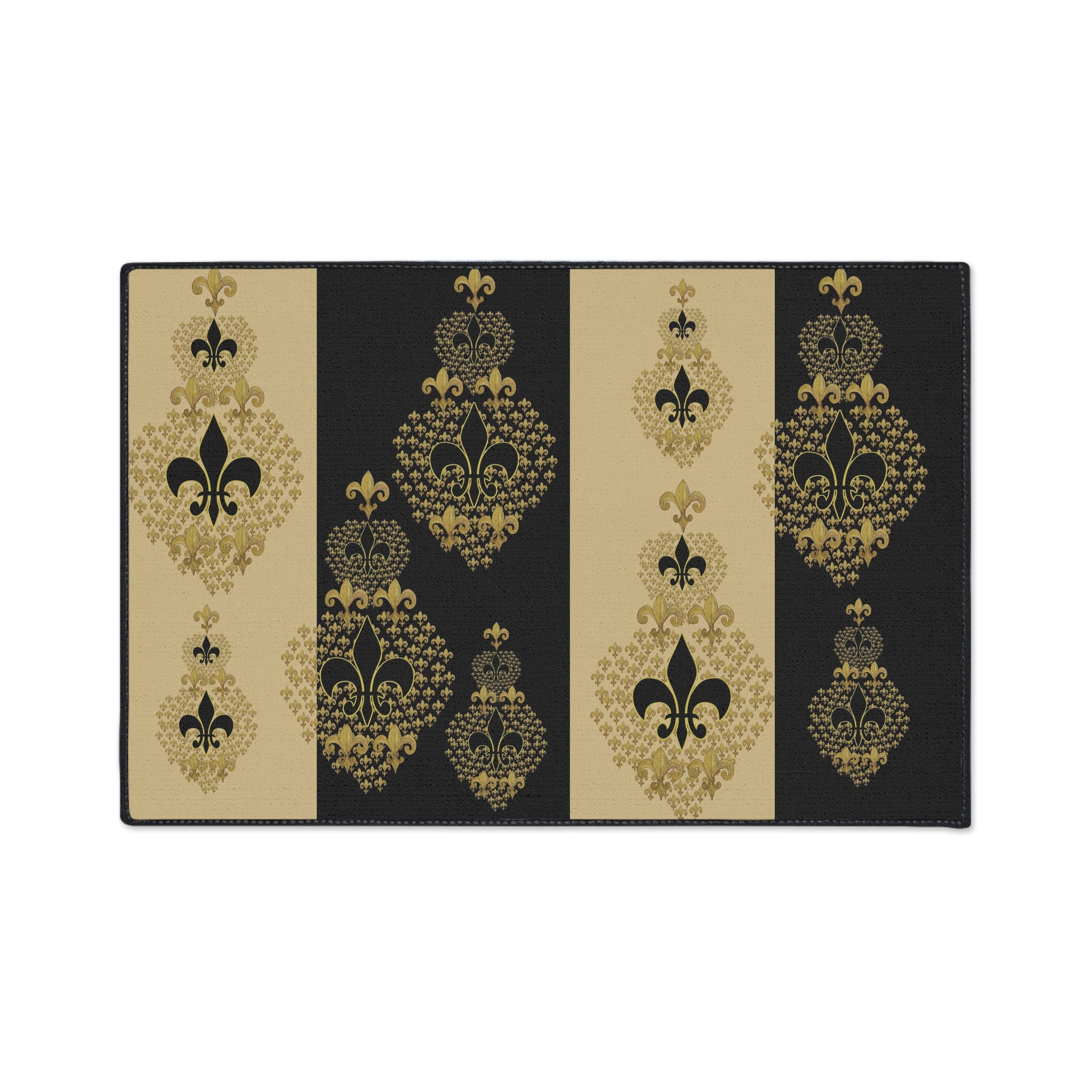 Fleur-de-Lis Heavy Duty Floor Mat — Black & Gold Decorative Entry Rug