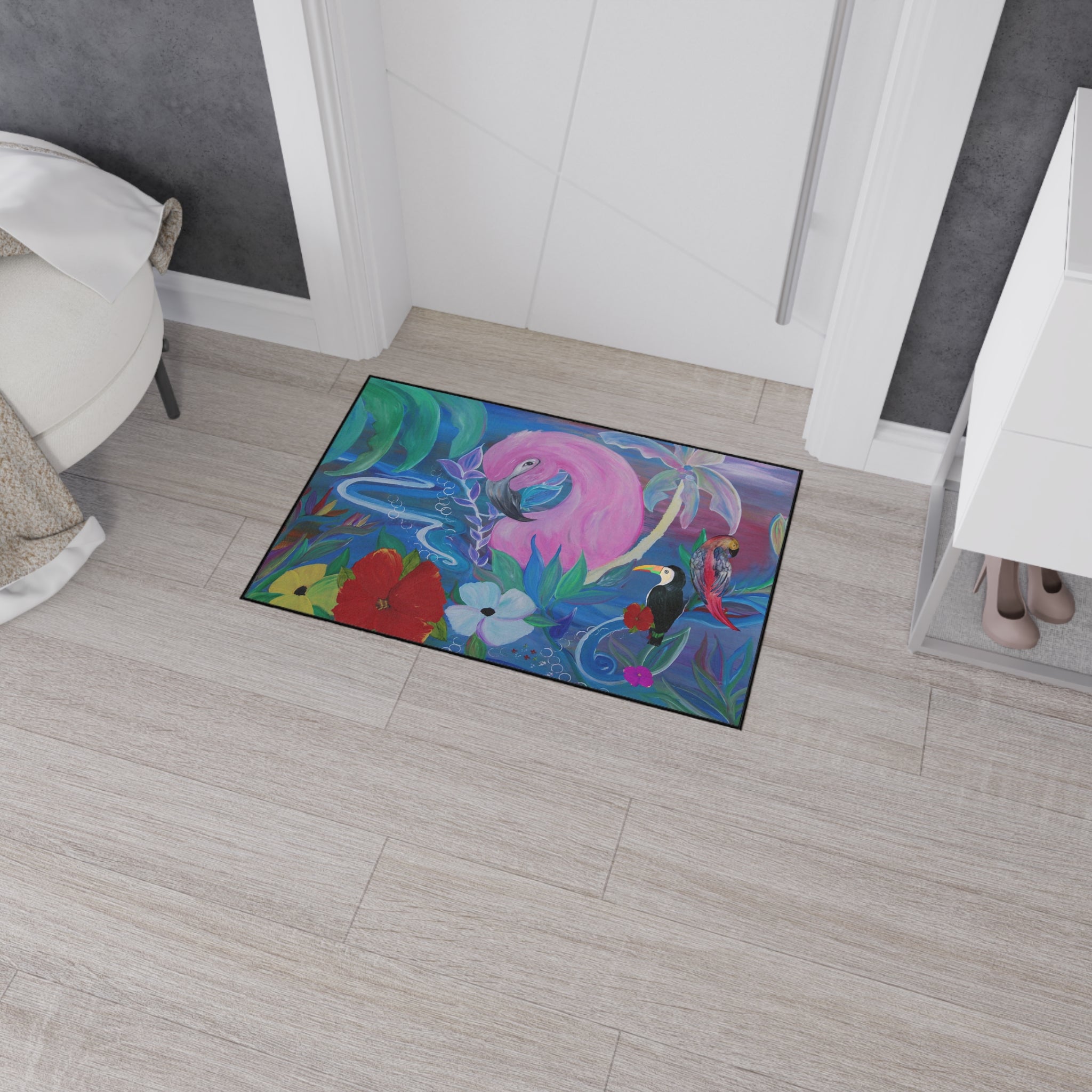 Tropical Flamingo Floor Mat — Colorful Jungle Bird Doormat