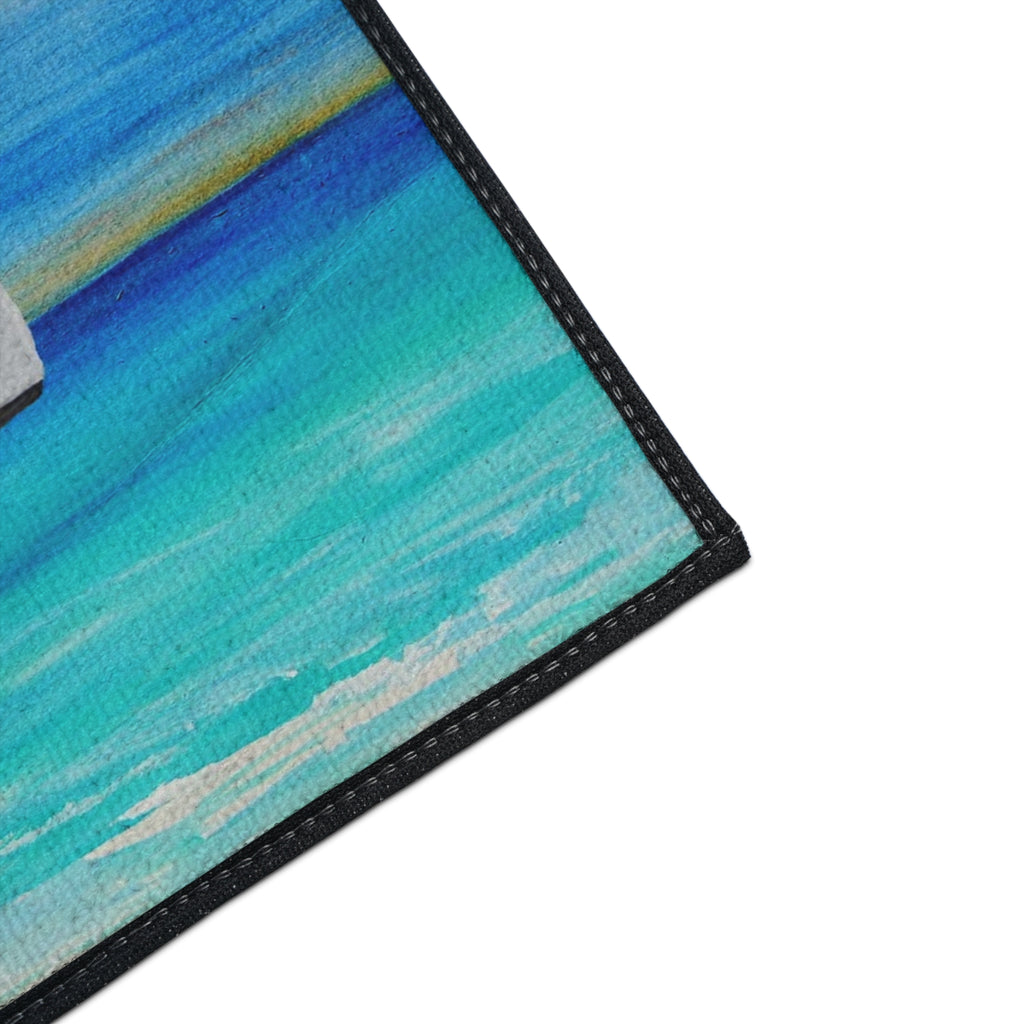 Sailboat Seascape Heavy-Duty Floor Mat — Coastal Nautical Entry Rug