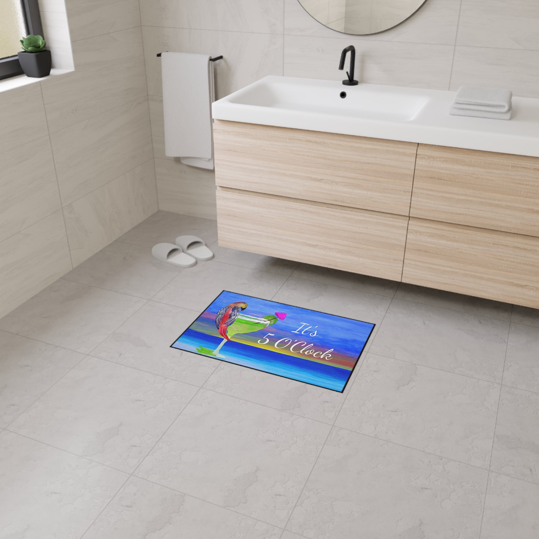 It's 5 O'Clock Parrot Margarita Beach Cocktail Floor Mat - Tropical Parrot Drink Doormat