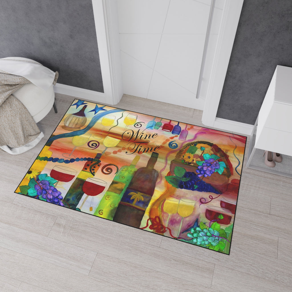 Wine Time Heavy Duty Floor Mat — Colorful Wine Bottle & Glass Kitchen Rug