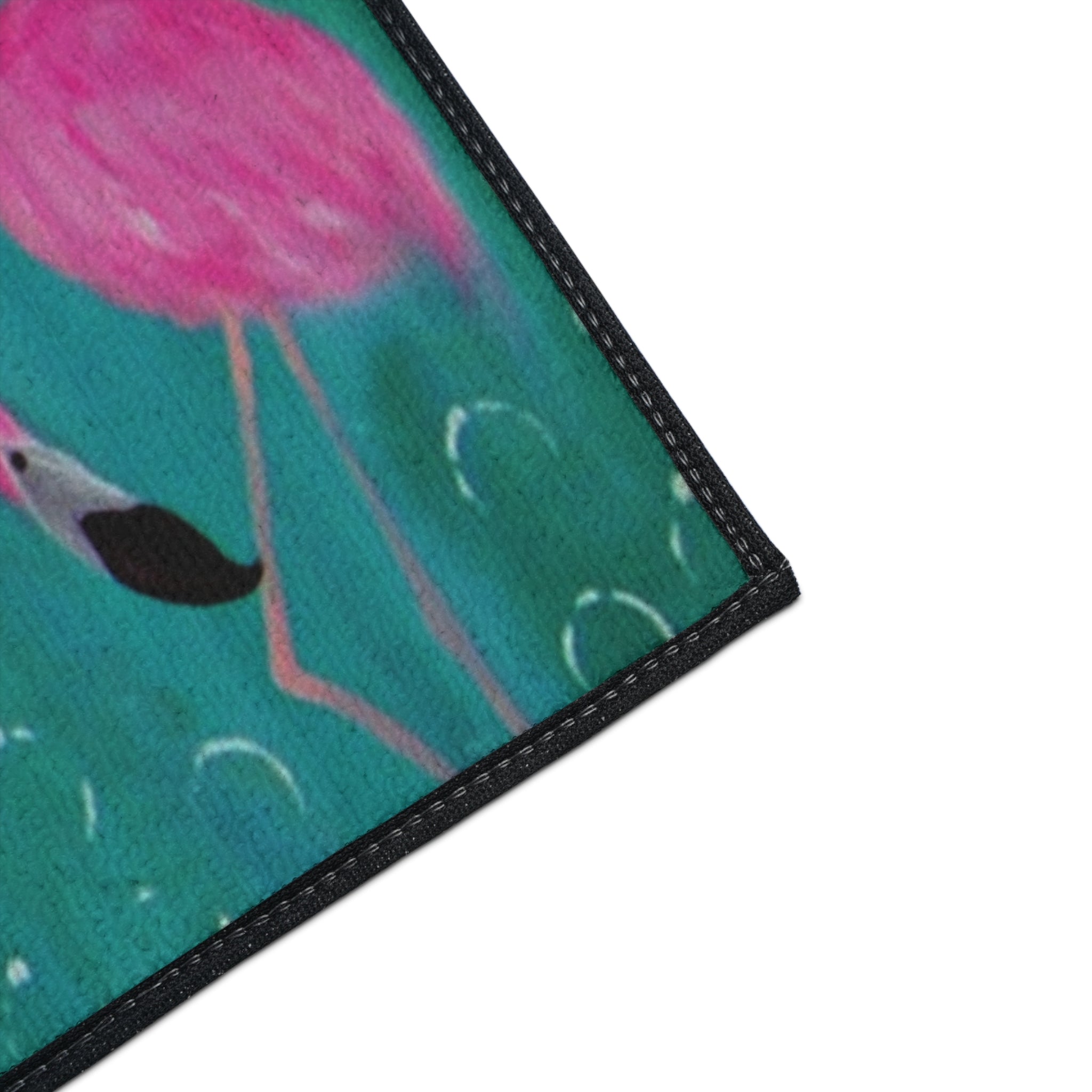 Flamingo Beach Floor Mat — Vibrant Pink Flamingos on Teal Non-Slip Mat