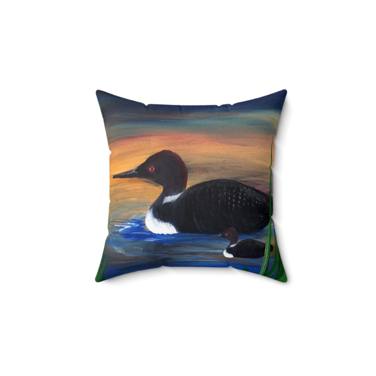 Loon Sunset Square Pillow — Duck Lake Decorative Throw Pillow