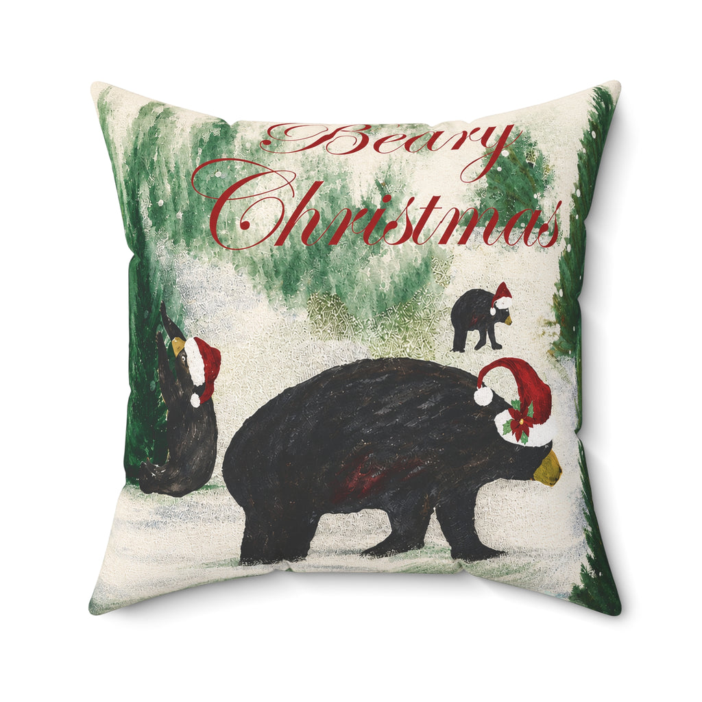 Beary Christmas Decorative Pillow — Holiday Black Bear Throw Pillow