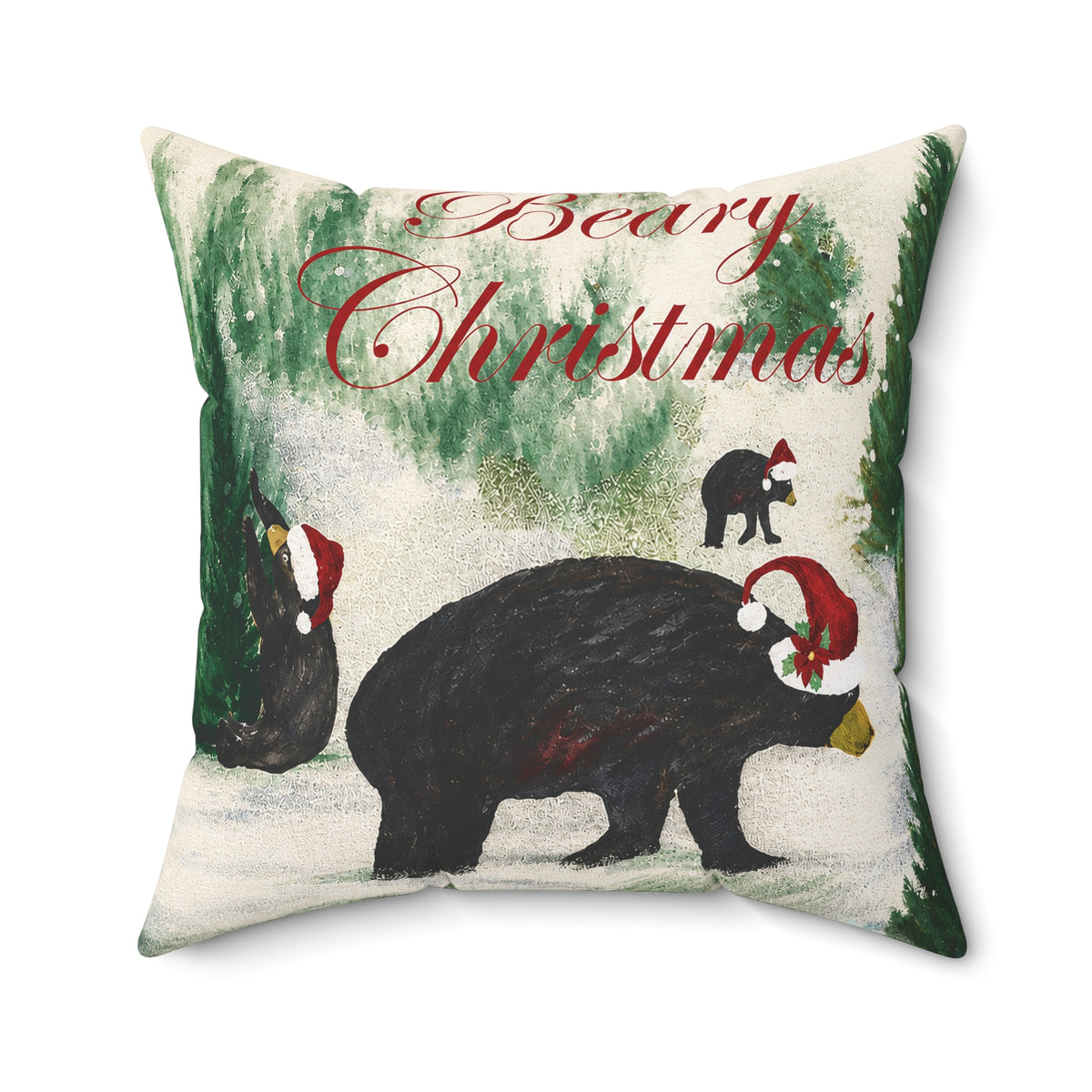 Beary Christmas Decorative Pillow — Holiday Black Bear Throw Pillow