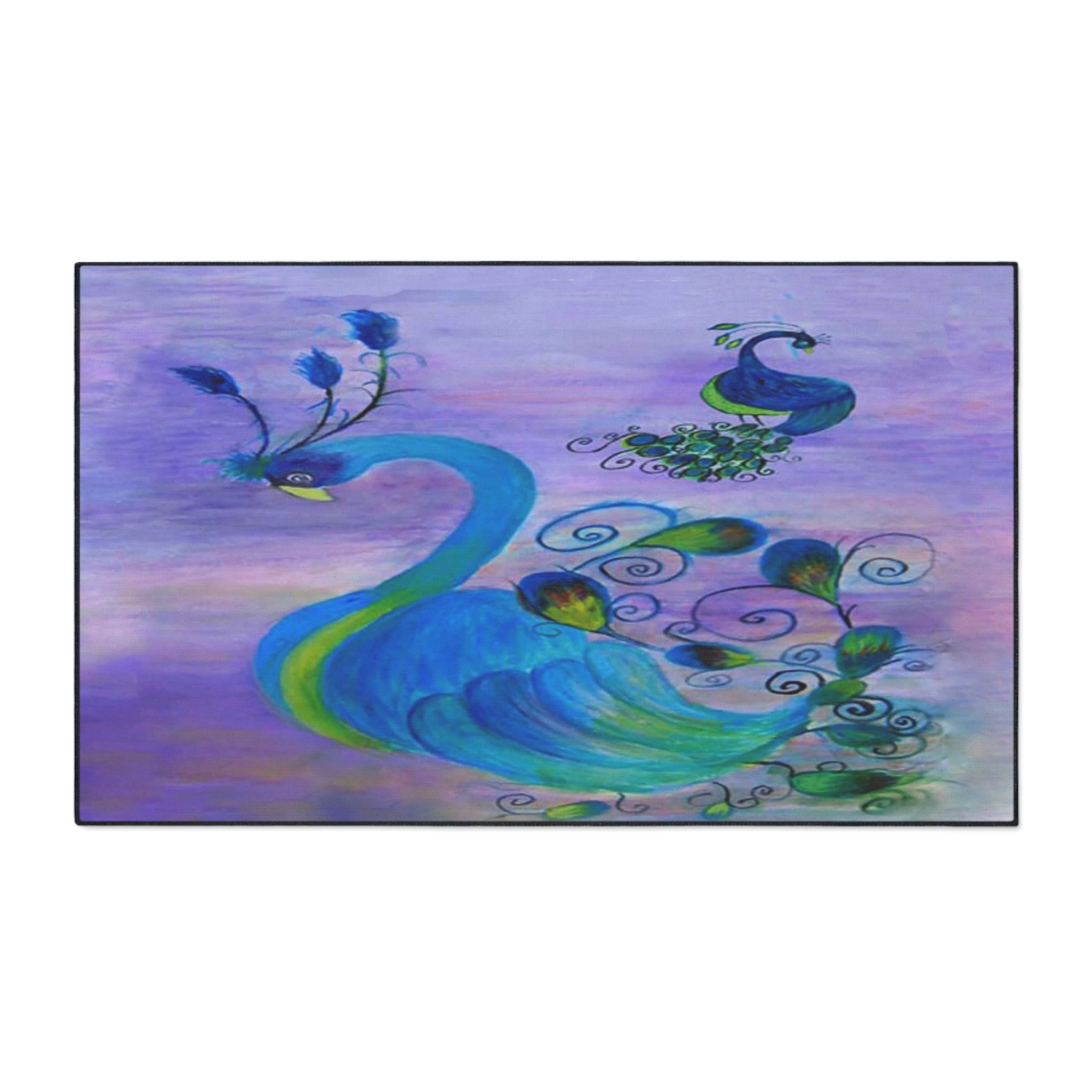 Peacock Art Heavy-Duty Floor Mat — Watercolor Blue & Purple Entry Rug
