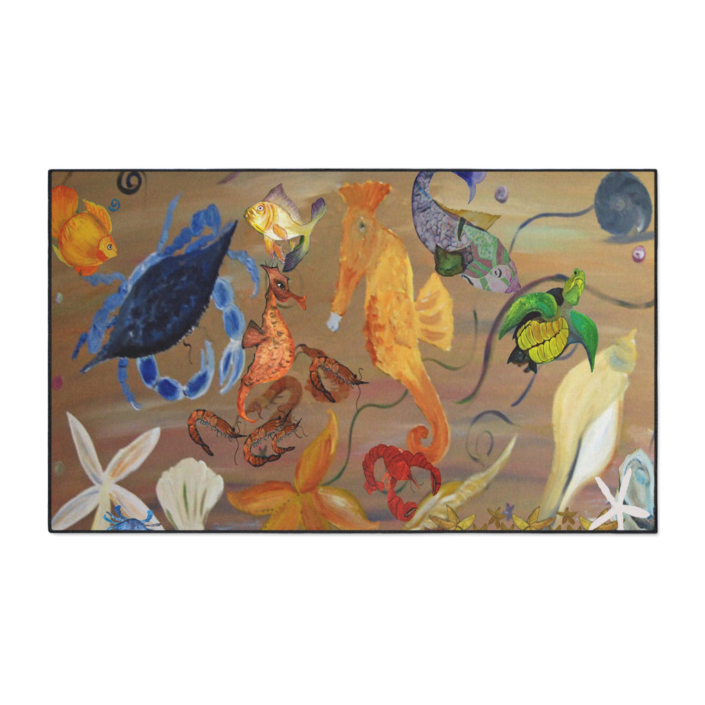 Underwater Garden Heavy-Duty Floor Mat — Colorful Seahorse & Sea Life Welcome Mat
