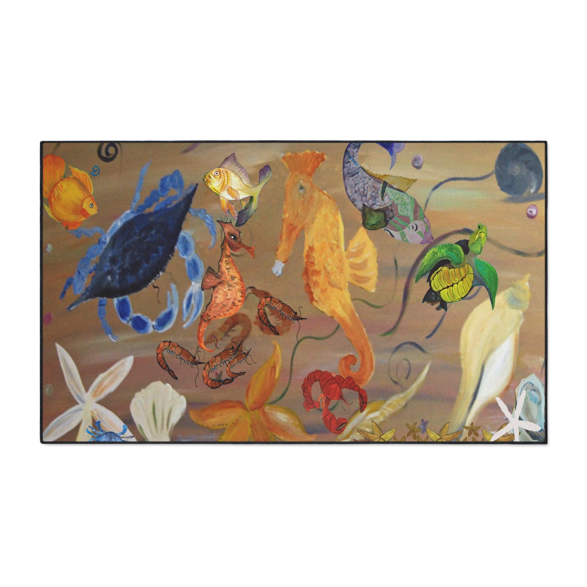 Underwater Garden Heavy-Duty Floor Mat — Colorful Seahorse & Sea Life Welcome Mat