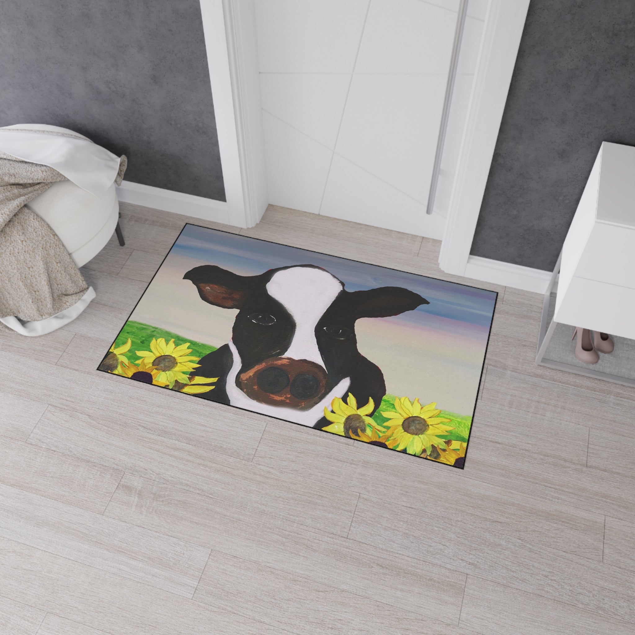 Cow & Sunflowers Heavy Duty Floor Mat — Farmhouse Welcome Doormat