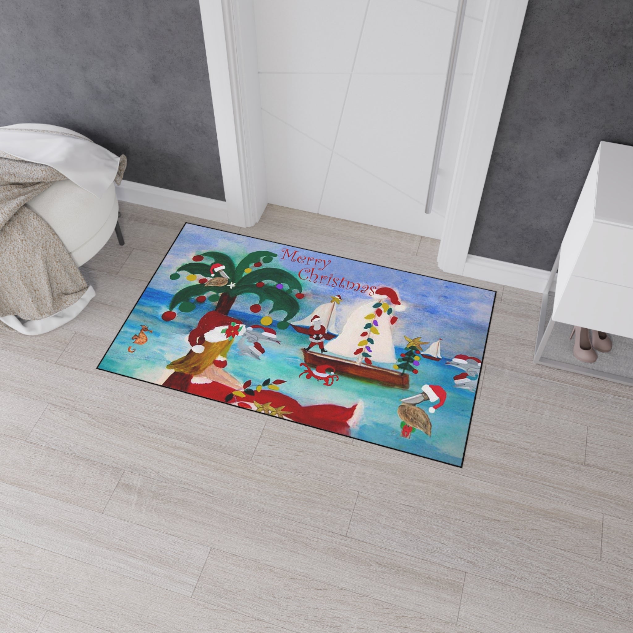 Christmas Beach Mat — Merry Christmas Coastal Holiday Doormat