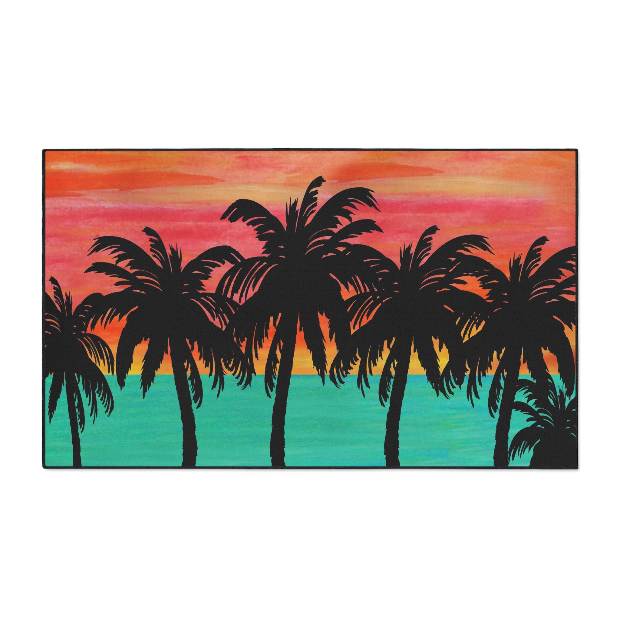 Tropical Sunset Floor Mat — Heavy-Duty Palm Tree Doormat
