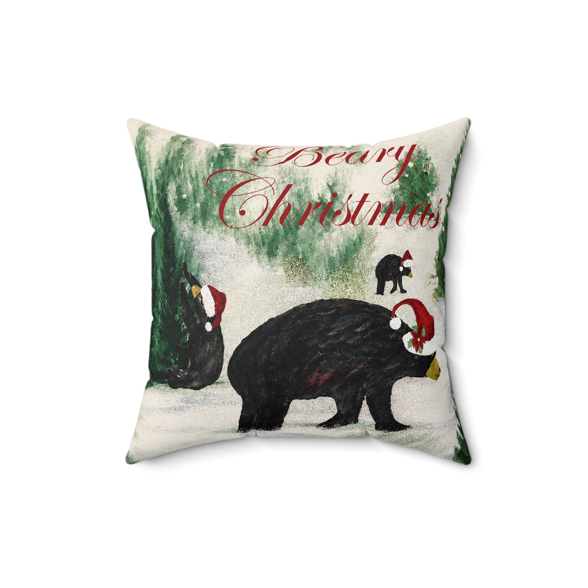 Beary Christmas Decorative Pillow — Holiday Black Bear Throw Pillow