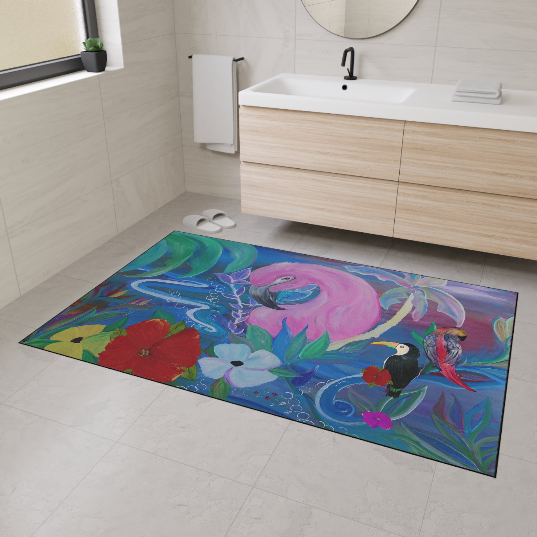 Tropical Flamingo Floor Mat — Colorful Jungle Bird Doormat