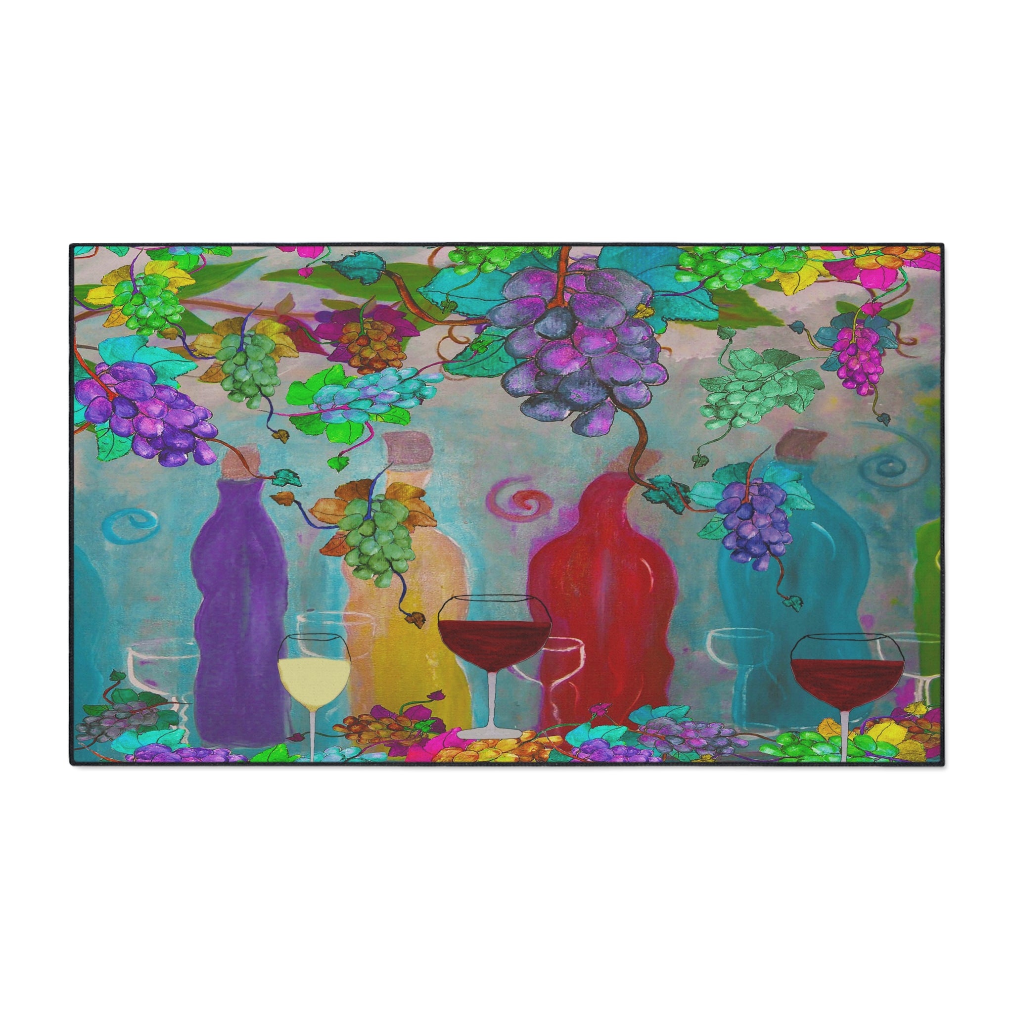 Wine & Grapes Heavy Duty Floor Mat — Colorful Vineyard Kitchen Rug