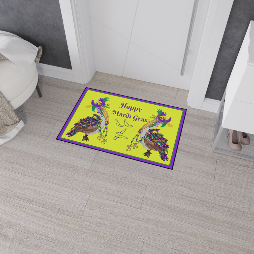 Pelican Mardi Gras adorned in beach home decor Heavy Duty Floor Mat rug