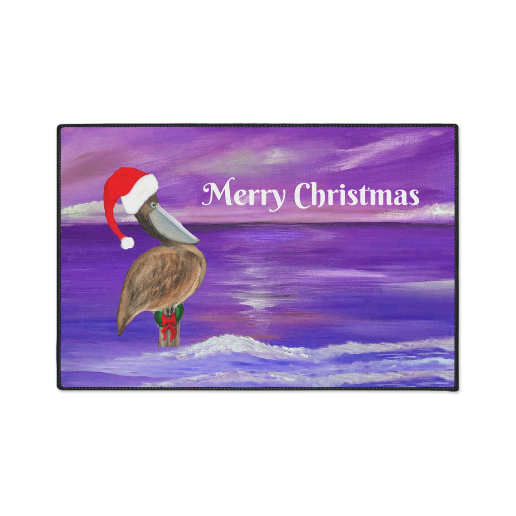Merry Christmas Pelican Heavy-Duty Floor Mat — Coastal Holiday Welcome Mat