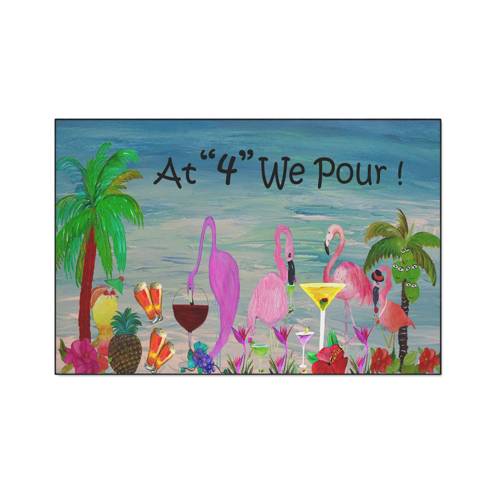 Tropical Flamingo Cocktails Doormat — "At '4' We Pour!" Heavy Duty Floor Mat