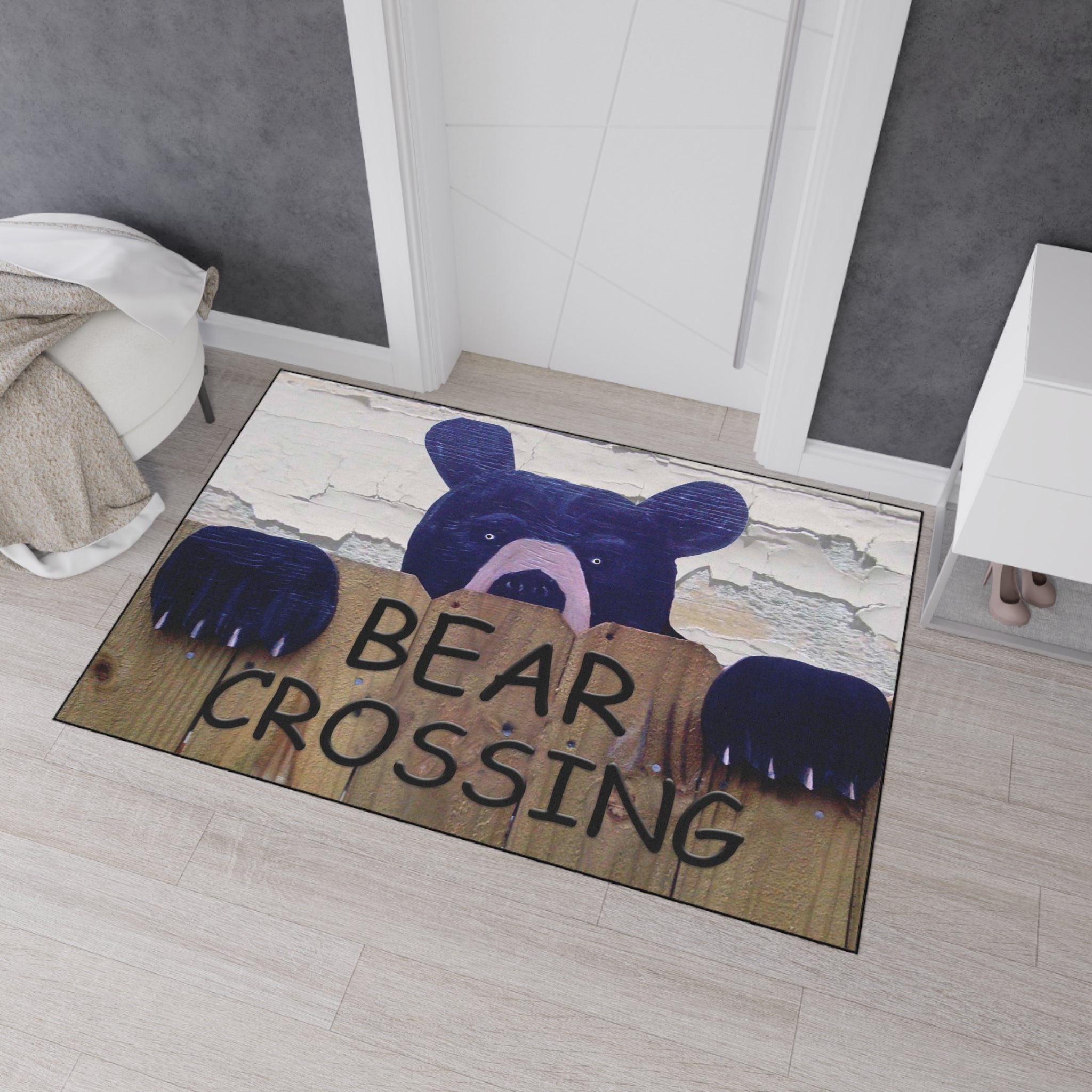 Bear Crossing Heavy-Duty Floor Mat — Rustic Welcome Doormat for Porch & Entry