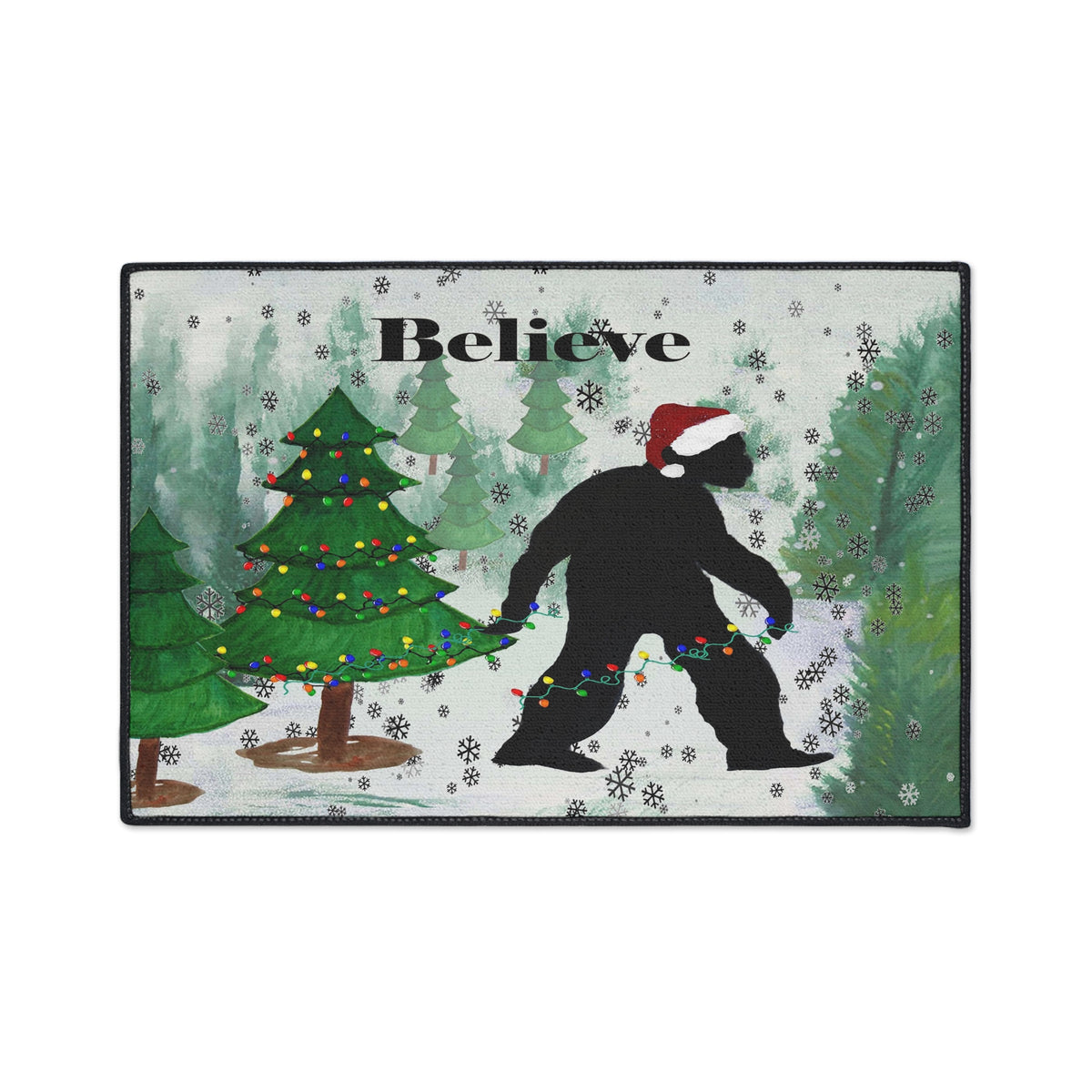 Believe Bigfoot Sashquash Holiday Floor Mat