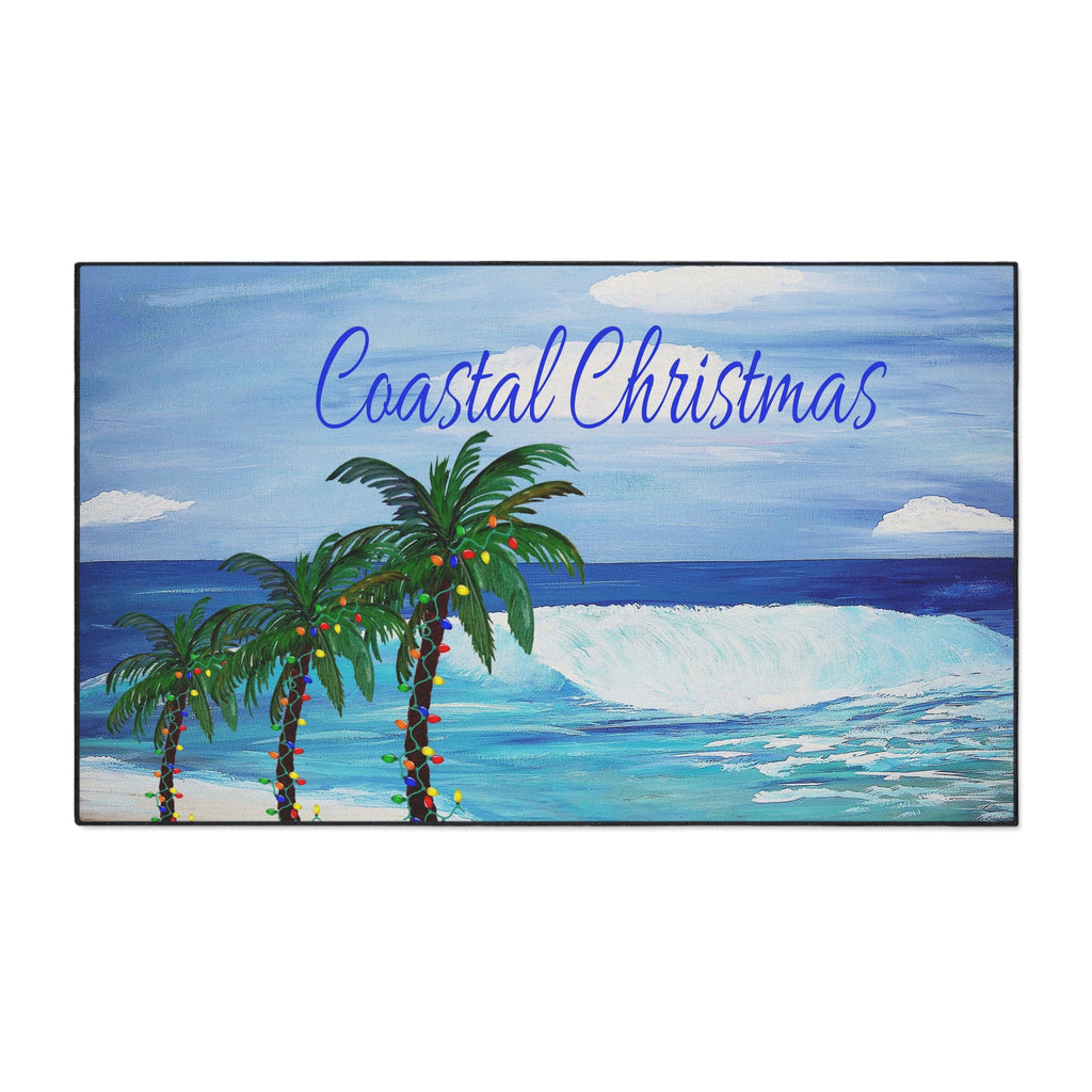 Coastal Christmas Floor Mat — Beach Palm Trees Holiday Doormat