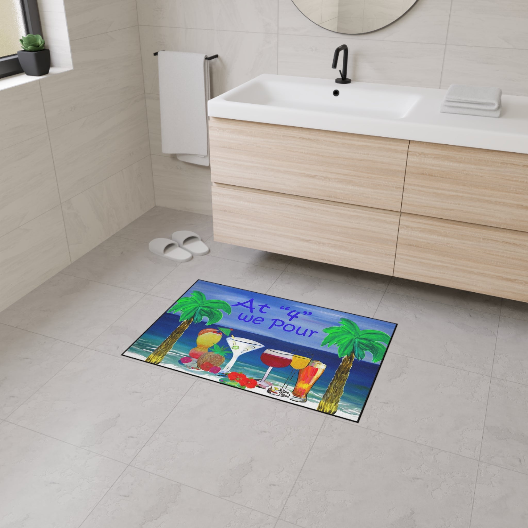 Heavy Duty Floor Mat — "At '4' We Pour" Tropical Cocktail Beach Doormat