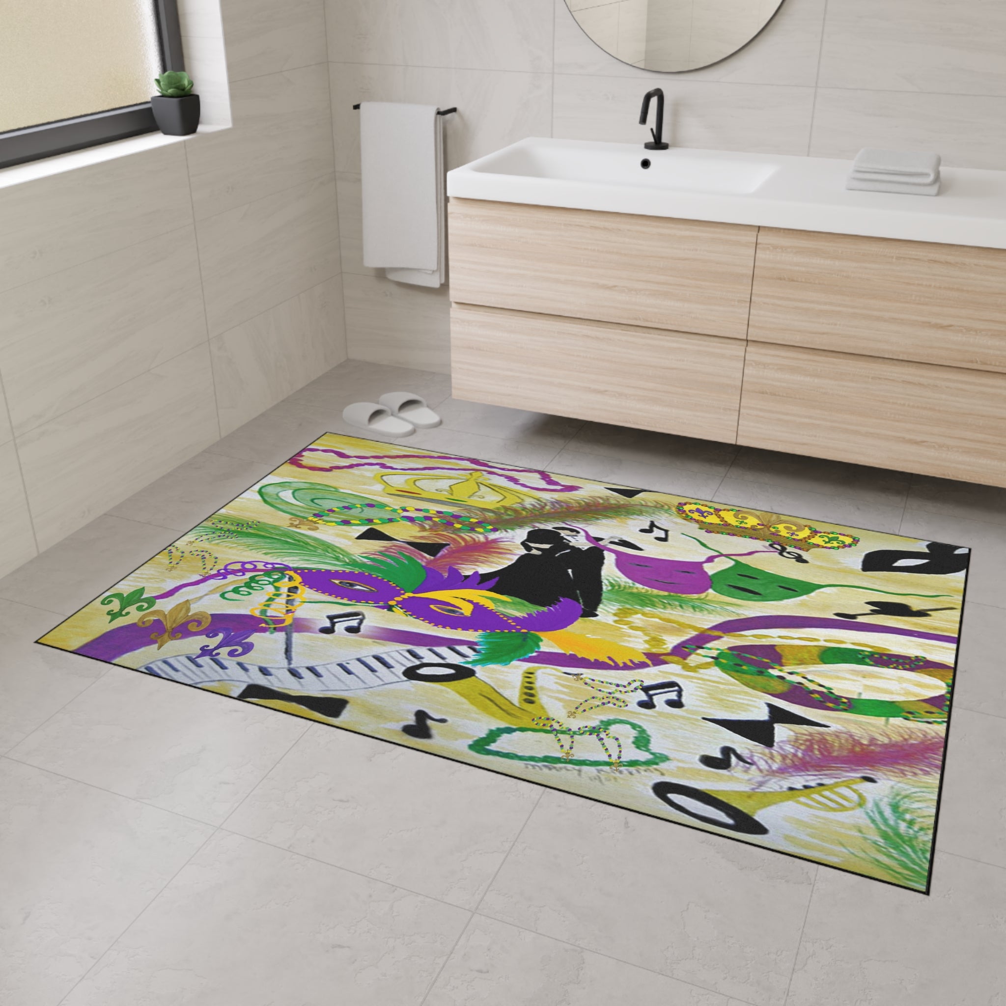 Mardi Gras Heavy Duty Floor Mat — Festive Masks, Music & Beads Entrance Rug
