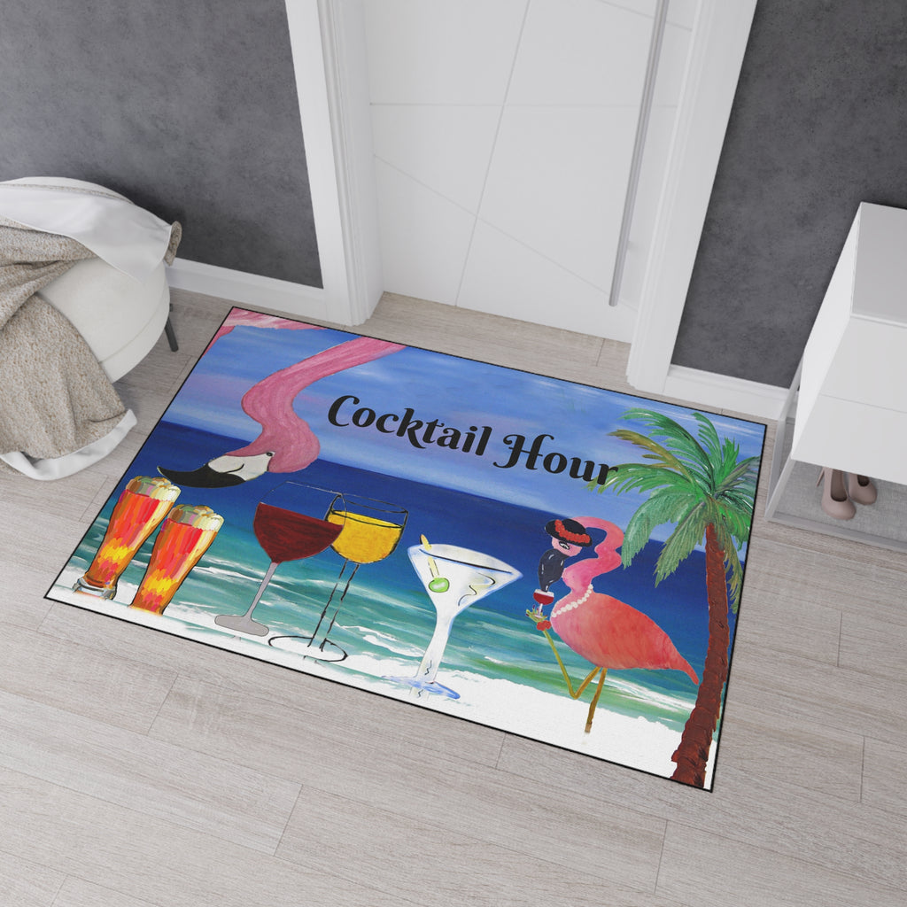 Cocktail Hour Flamingo Floor Mat — Tropical Beach Bar Welcome Mat
