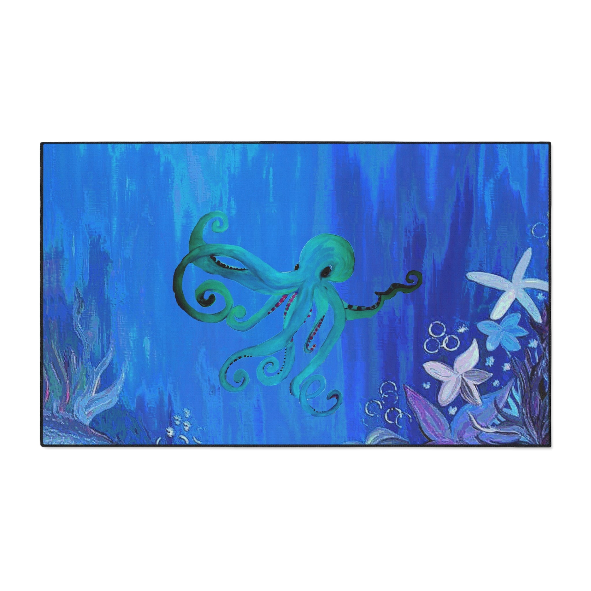 Underwater Octopus Heavy-Duty Floor Mat — Nautical Blue Entry Rug