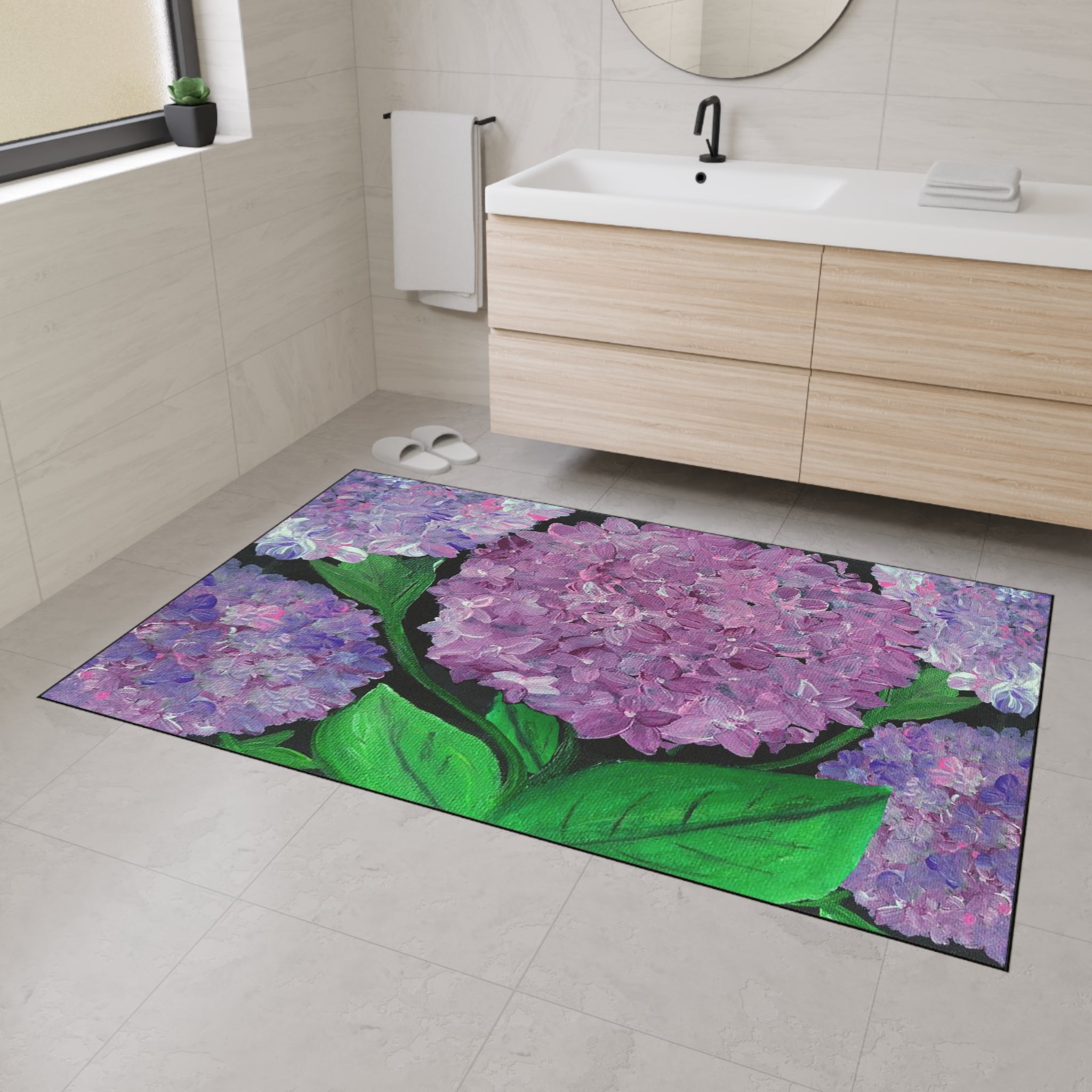 Purple Hydrangeas Floral Heavy-Duty Floor Mat