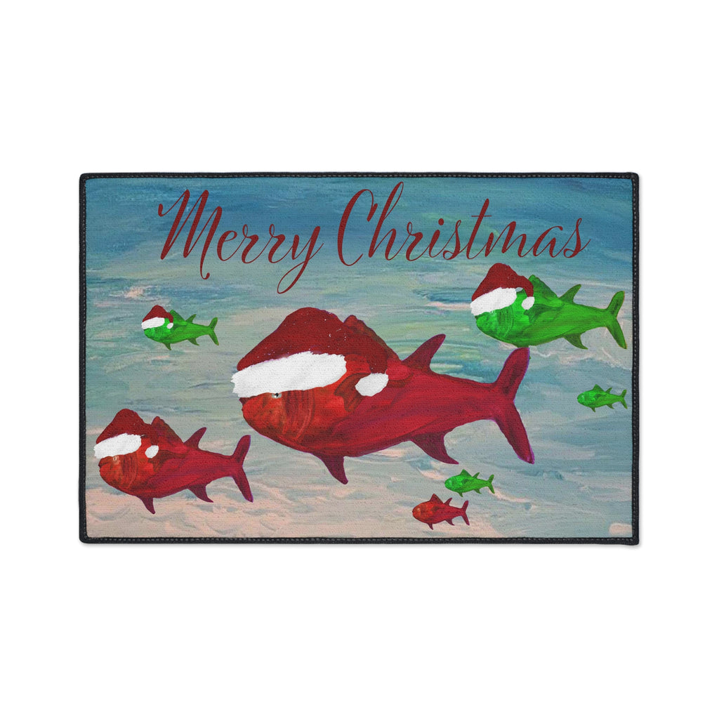 Christmas Fish Floor Mat — Merry Christmas Santa Hat Fish Holiday Door Mat