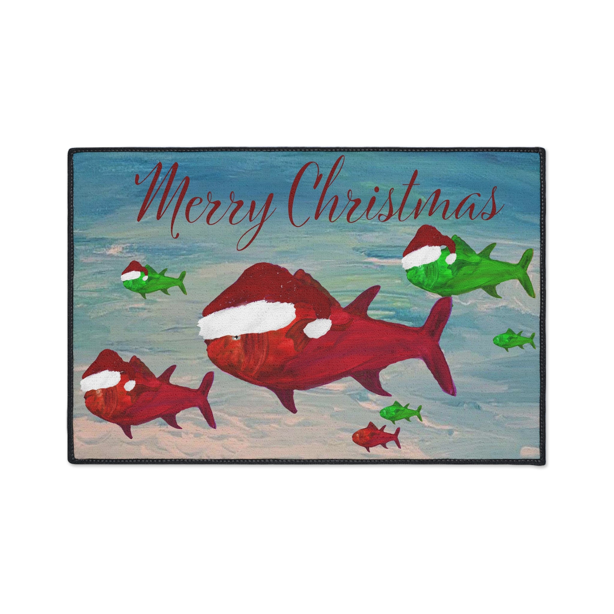Christmas Fish Floor Mat — Merry Christmas Santa Hat Fish Holiday Door Mat