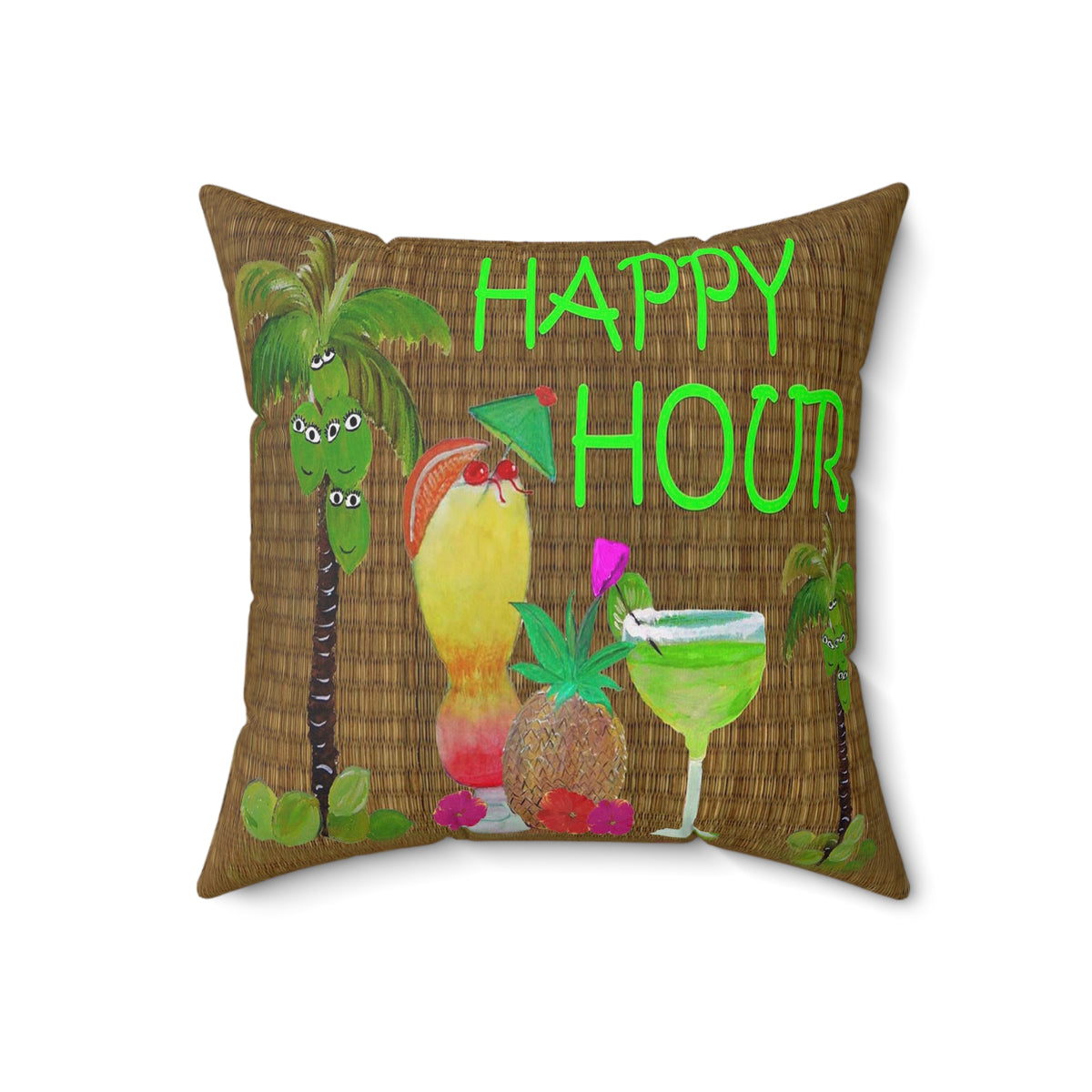 Happy Hour Tropical Pillow — Cocktail Bar Decorative Throw Pillow