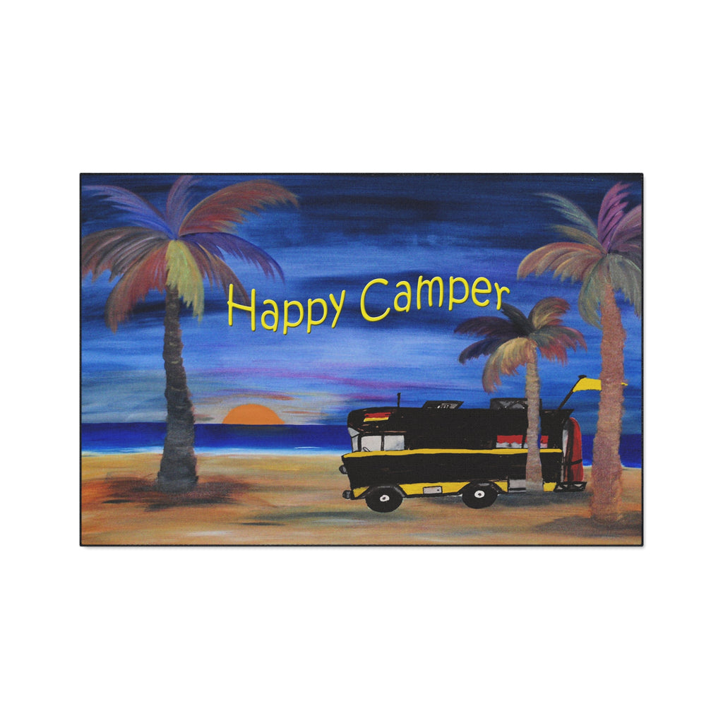 Happy Camper Floor Mat — Heavy-Duty Outdoor/Entry Rug for RV & Beach Lovers